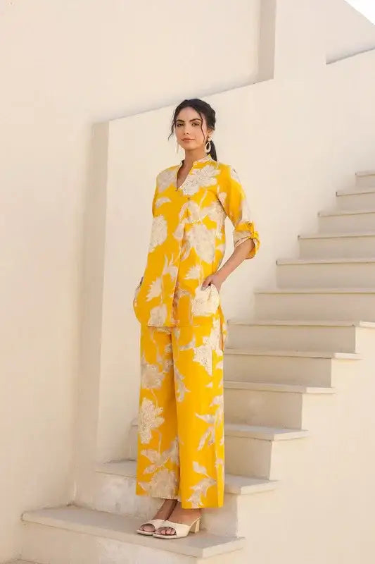 Golden Bloom Floral Cotton Co-ord Set