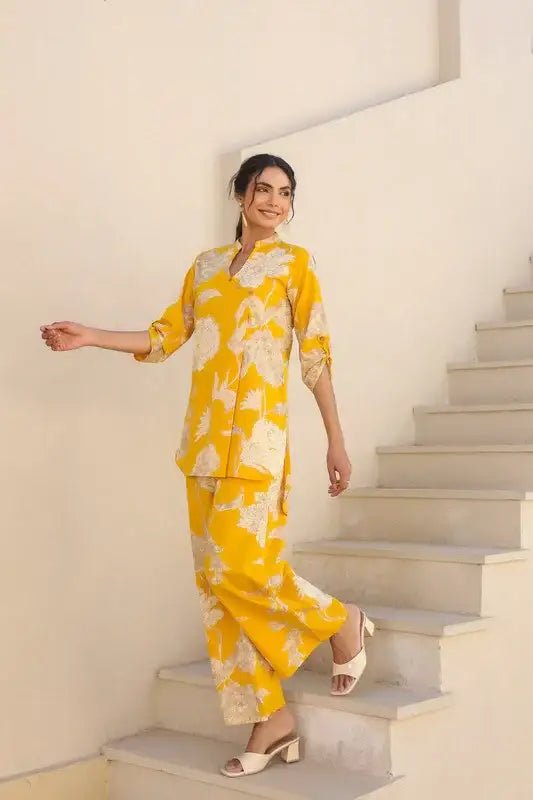 Golden Bloom Floral Cotton Co-ord Set