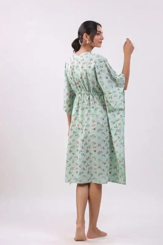 Mint Blossom Kaftan Cotton Dress
