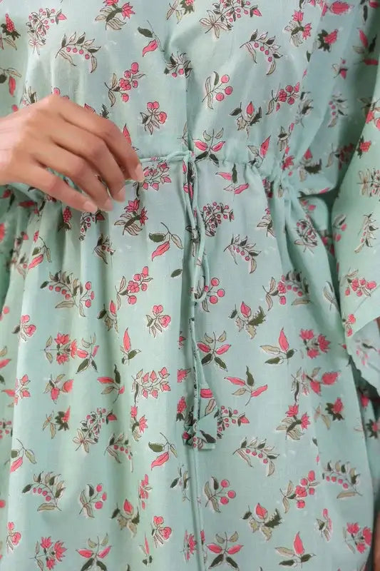 Mint Blossom Kaftan Cotton Dress