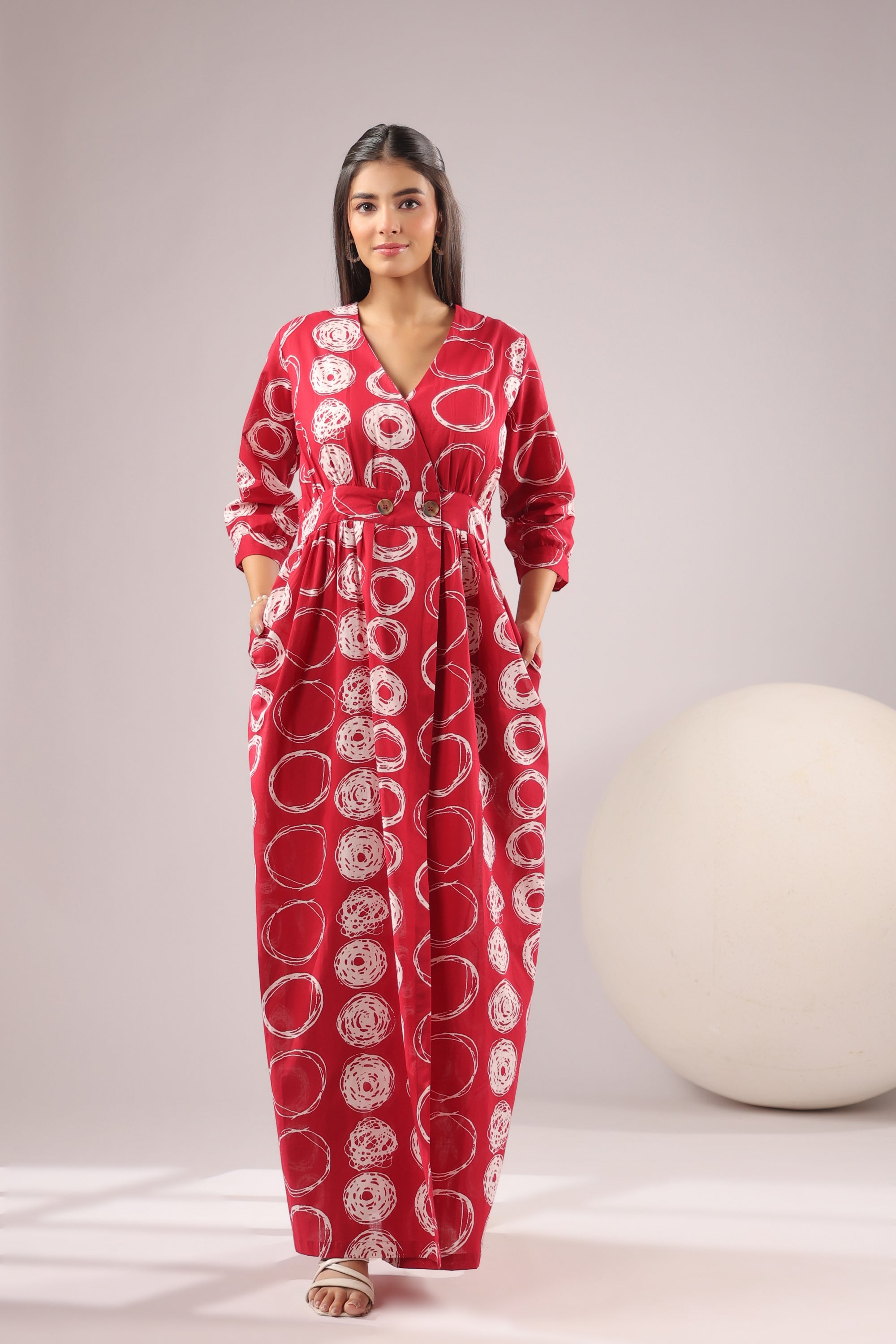 Crimson Orbit Printed Cotton Dress