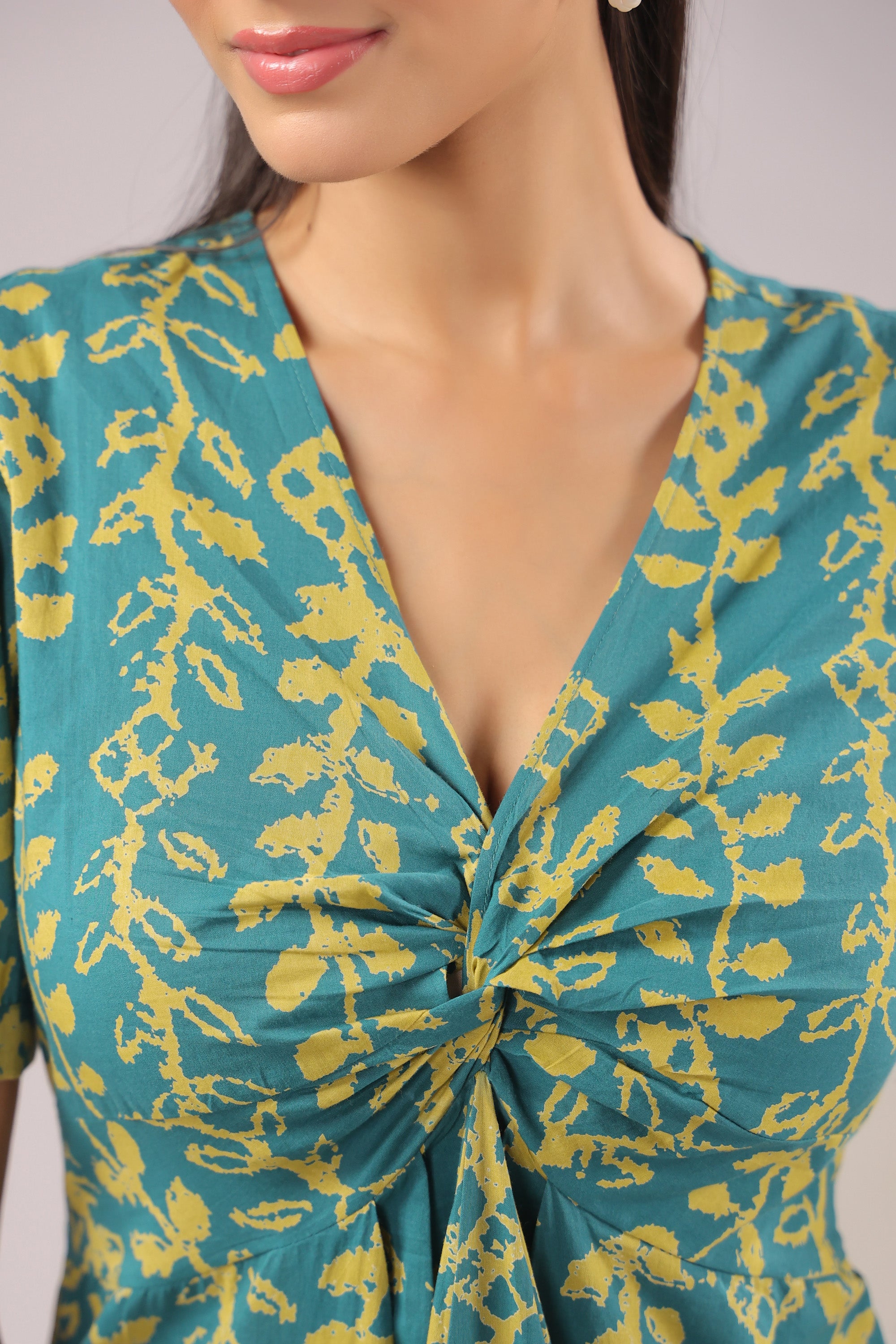 Teal Vine Printed Cotton Dress
