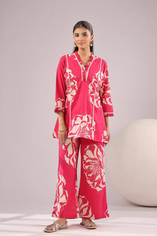 Fuchsia Bloom Printed Cotton Co-ord Set