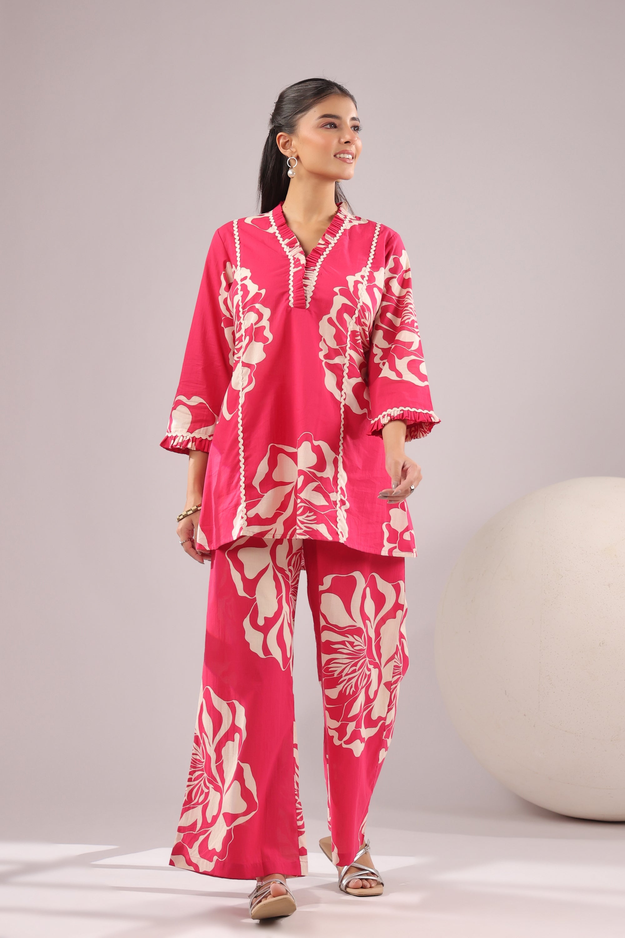 Fuchsia Bloom Printed Cotton Co-ord Set