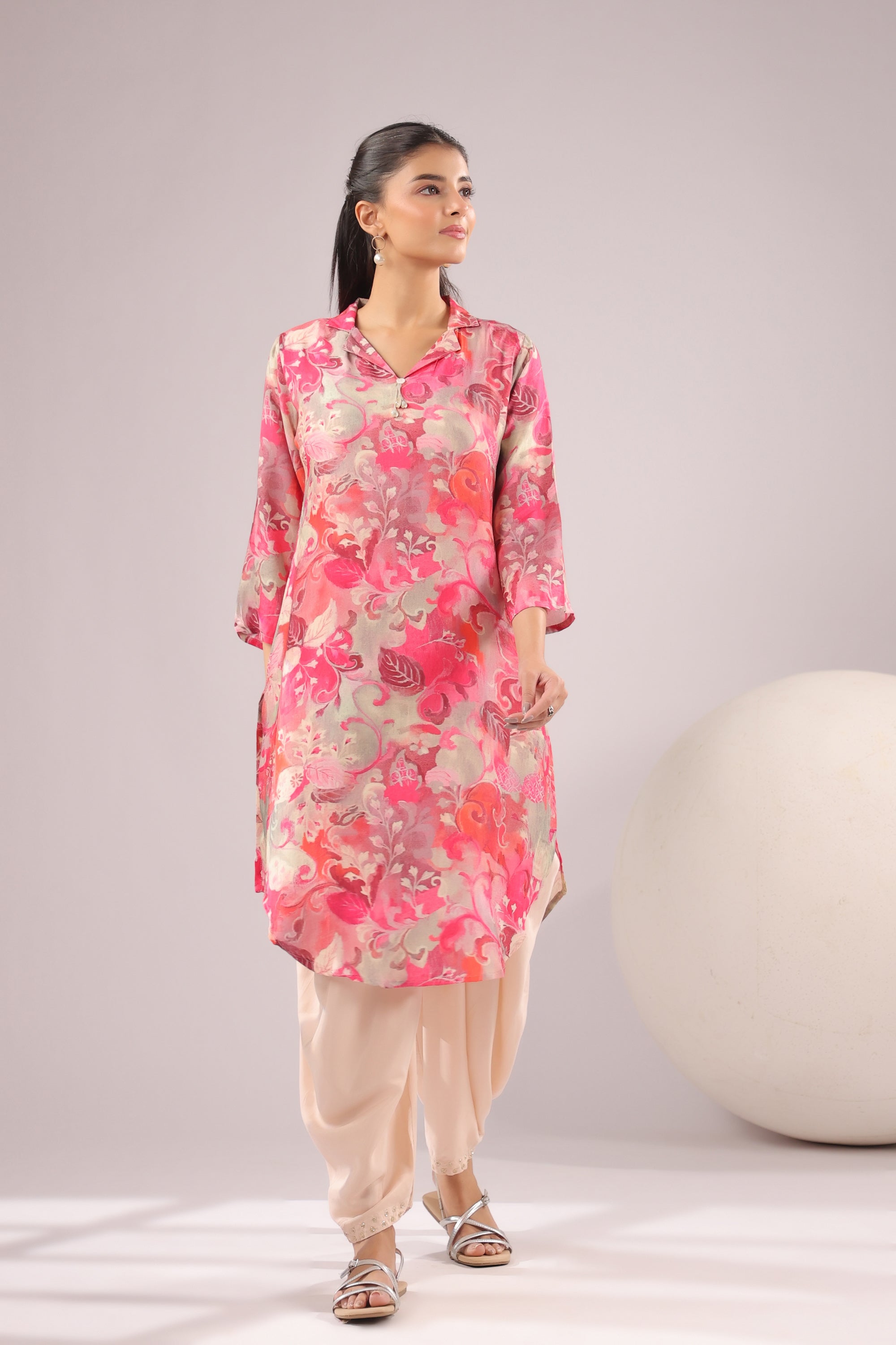 Pink Luxe Floral Russian Silk Co-ord Set