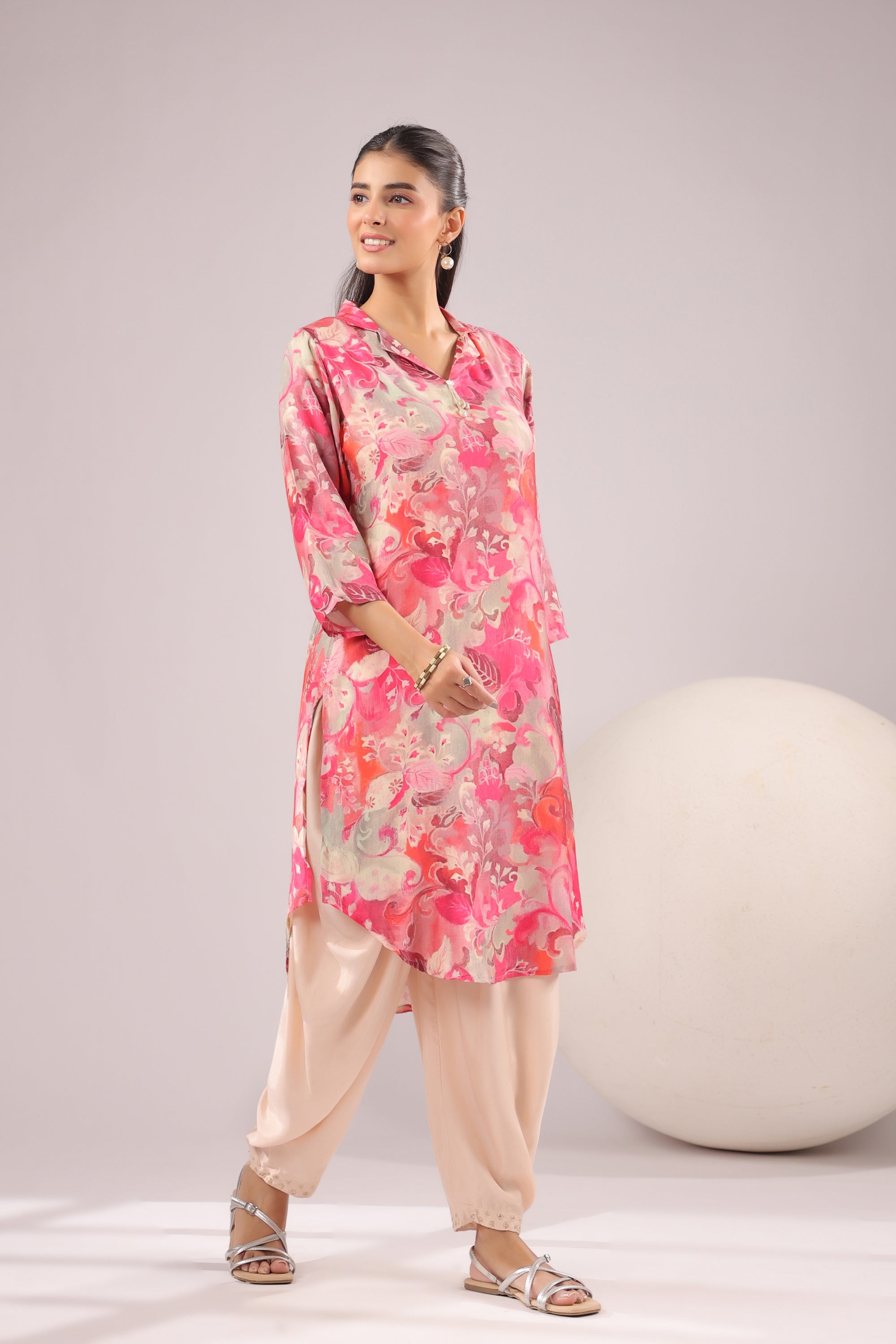 Pink Luxe Floral Russian Silk Co-ord Set