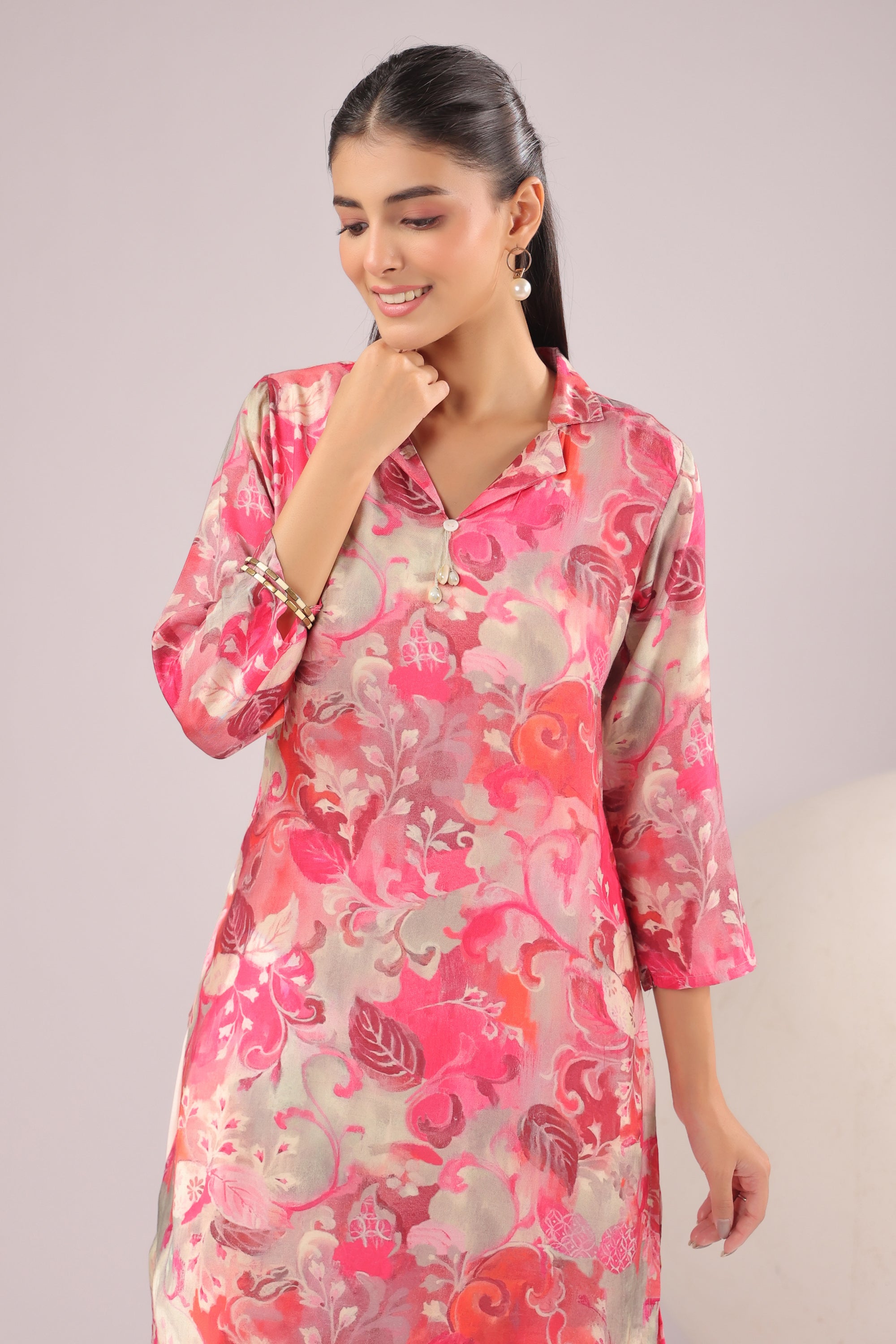 Pink Luxe Floral Russian Silk Co-ord Set