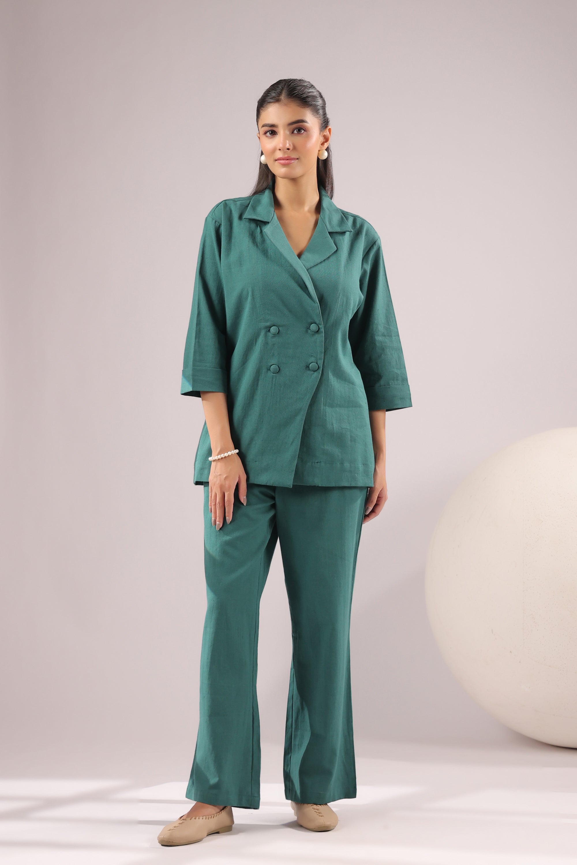 Emerald Ease Solid Cotton Flex Co-ord Set