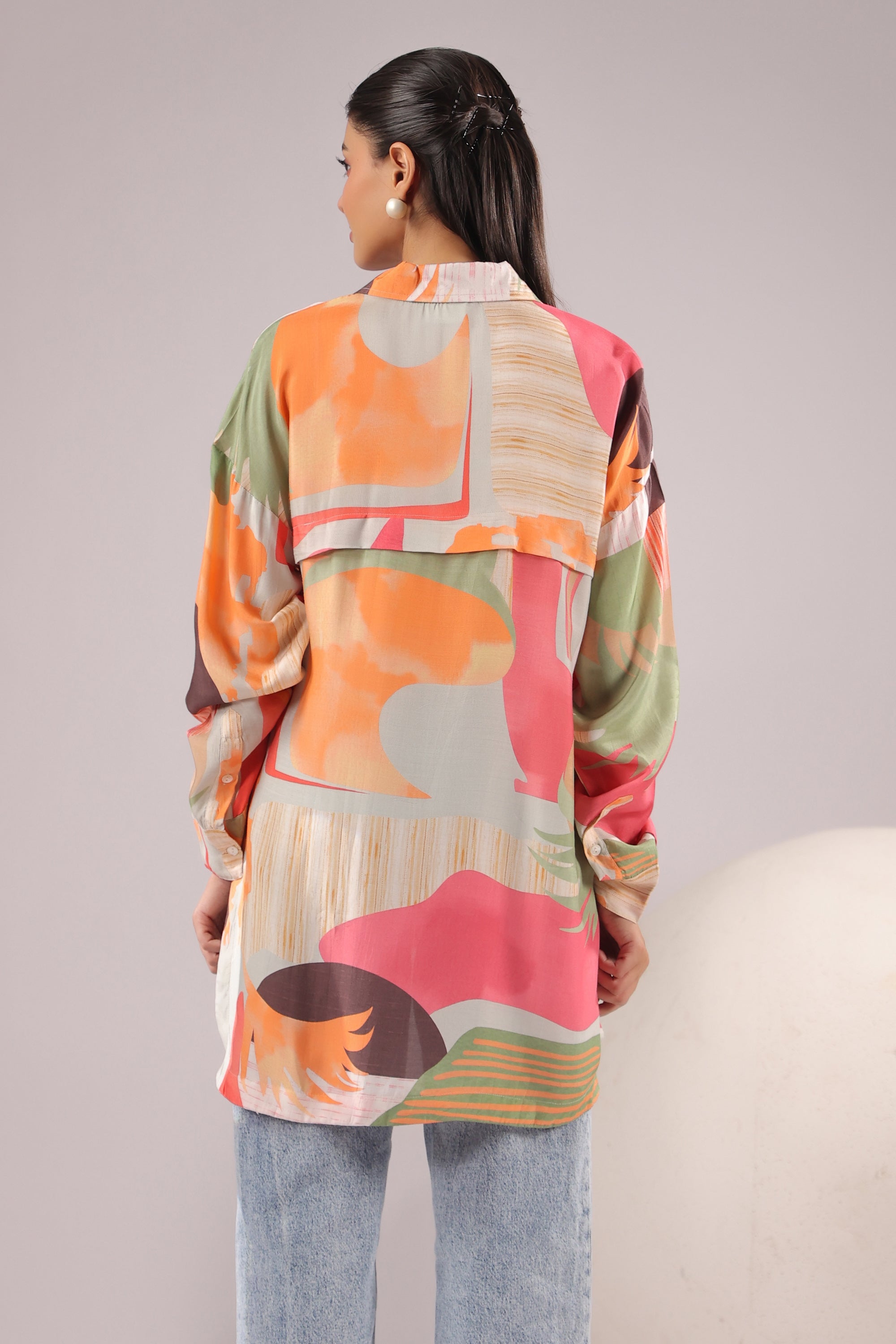 Citrus Abstract Printed Muslin Silk Shirt