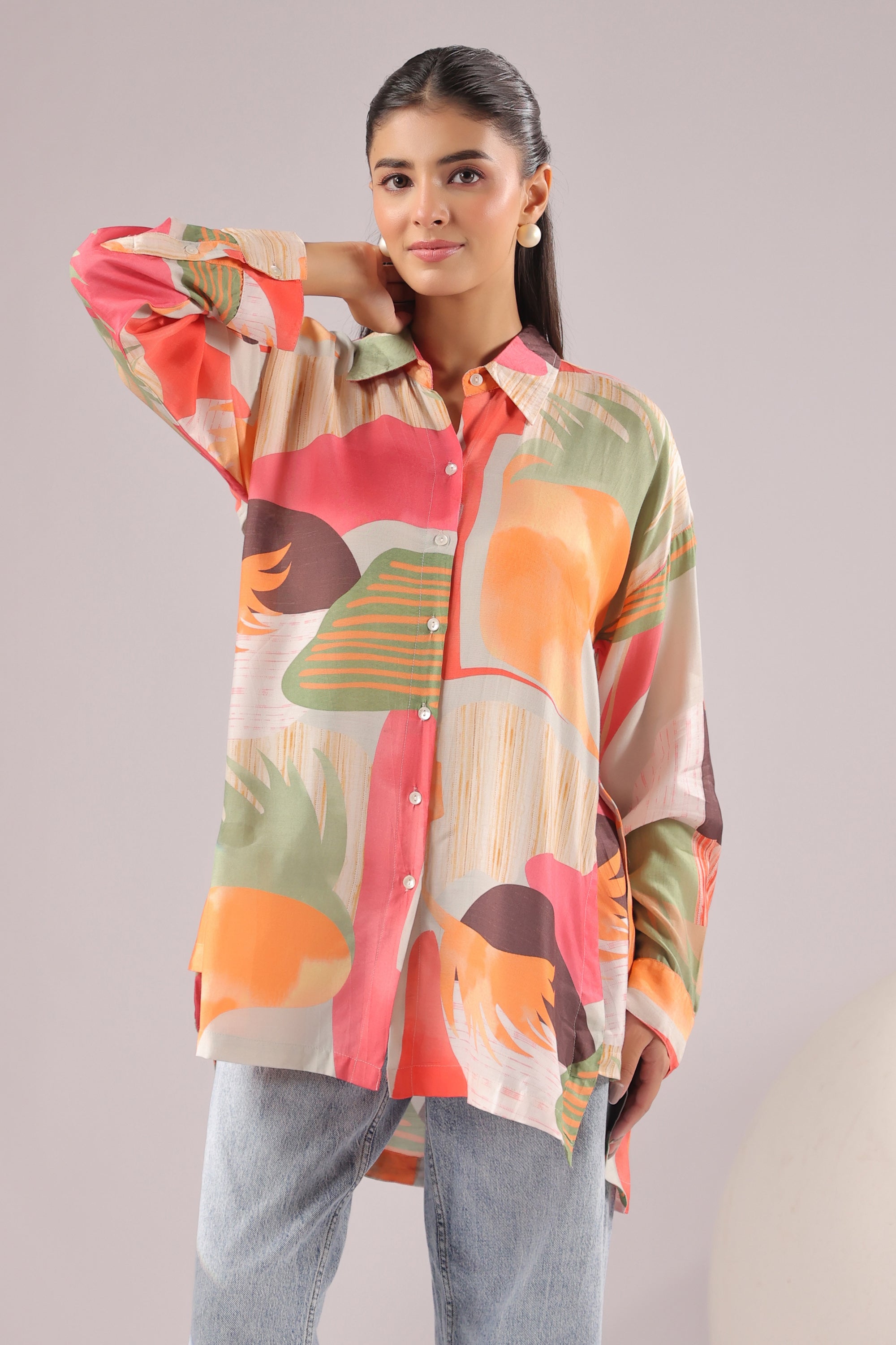 Citrus Abstract Printed Muslin Silk Shirt