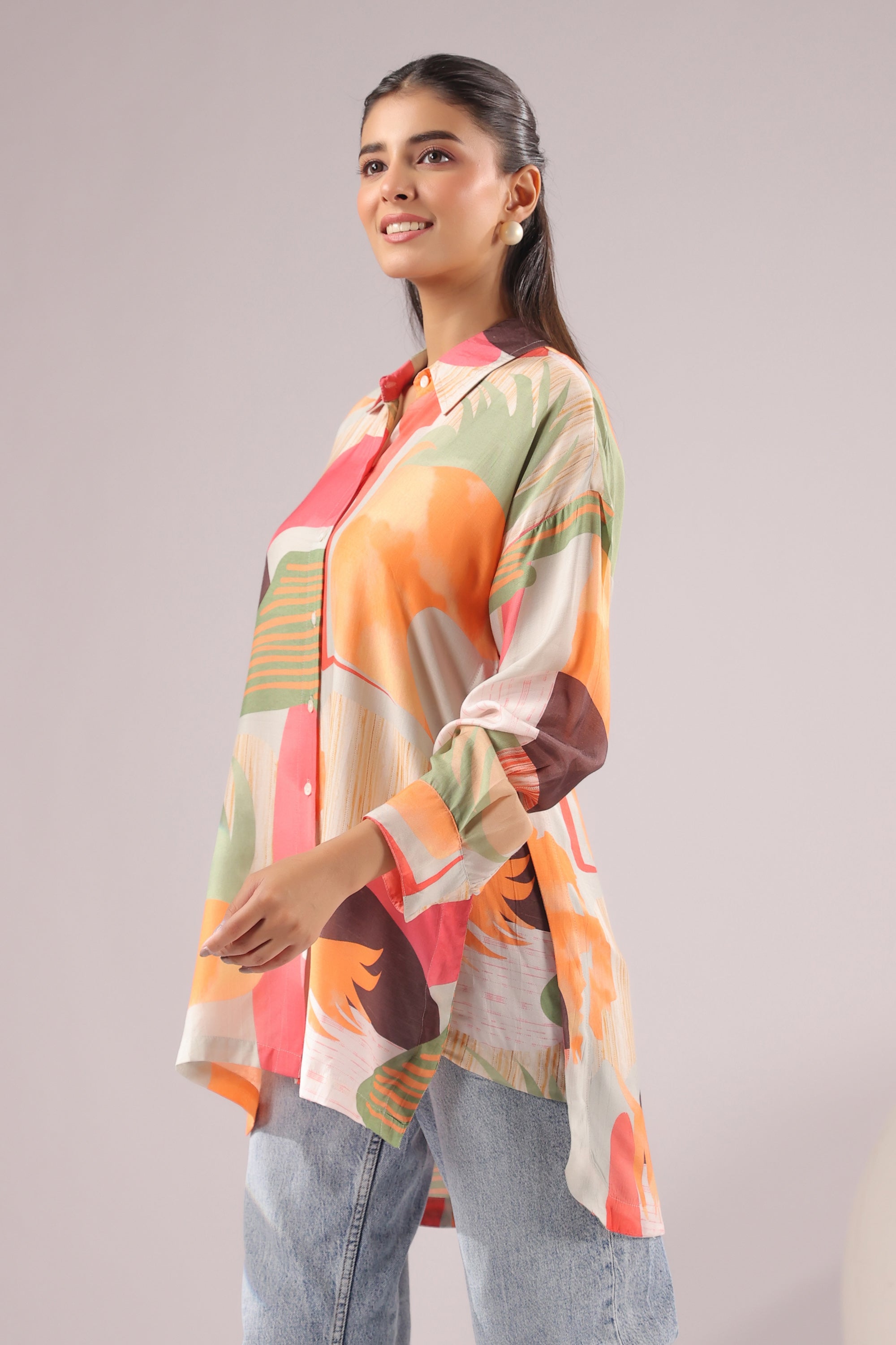 Citrus Abstract Printed Muslin Silk Shirt