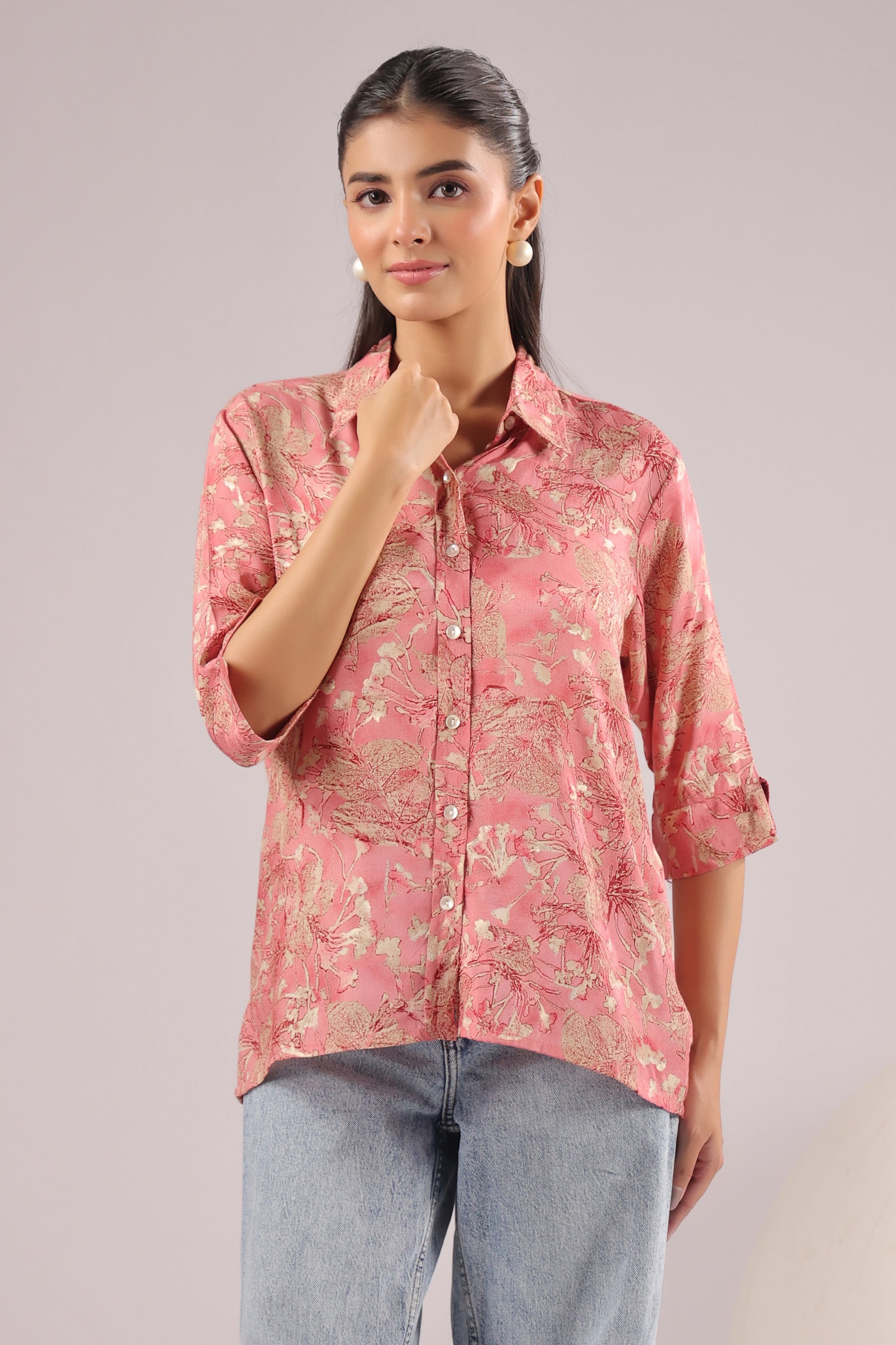 Rosewood Garden Printed Muslin Silk Shirt
