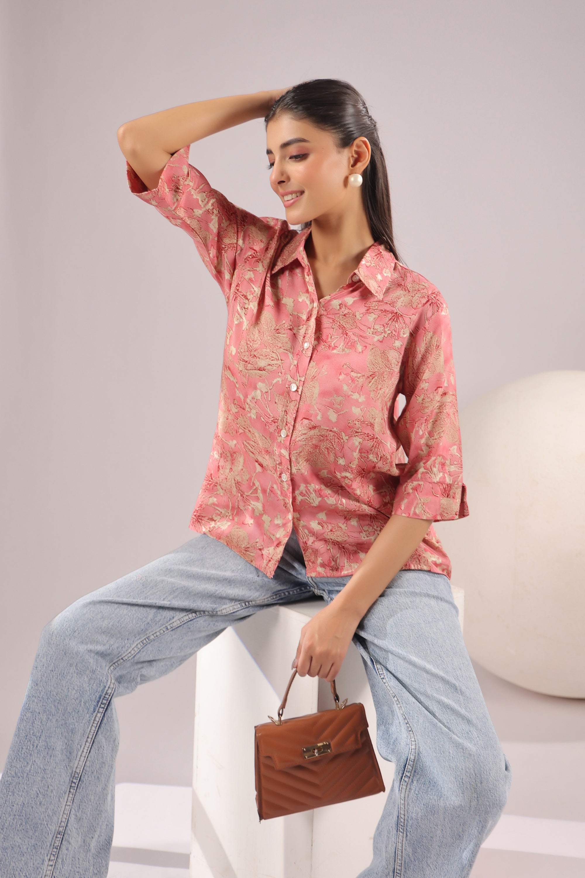 Rosewood Garden Printed Muslin Silk Shirt