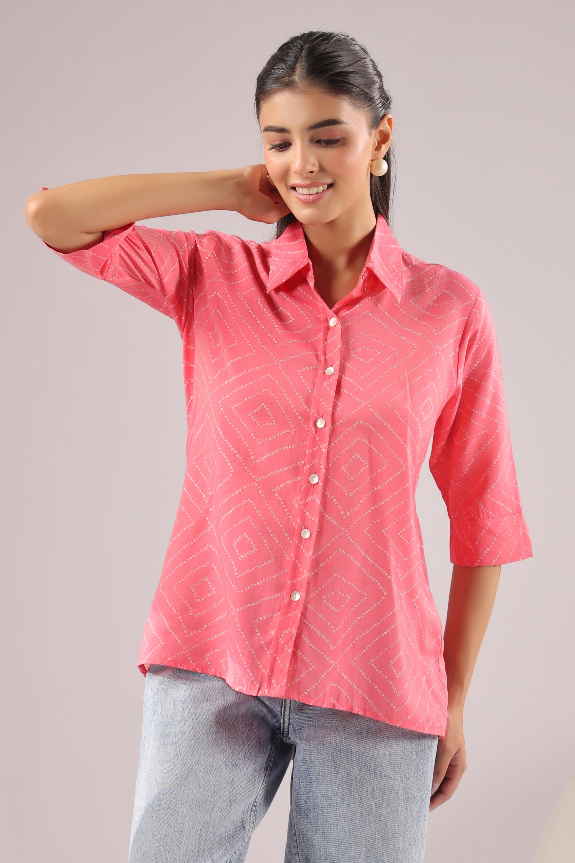 Coral Haze Printed Muslin Silk Shirt
