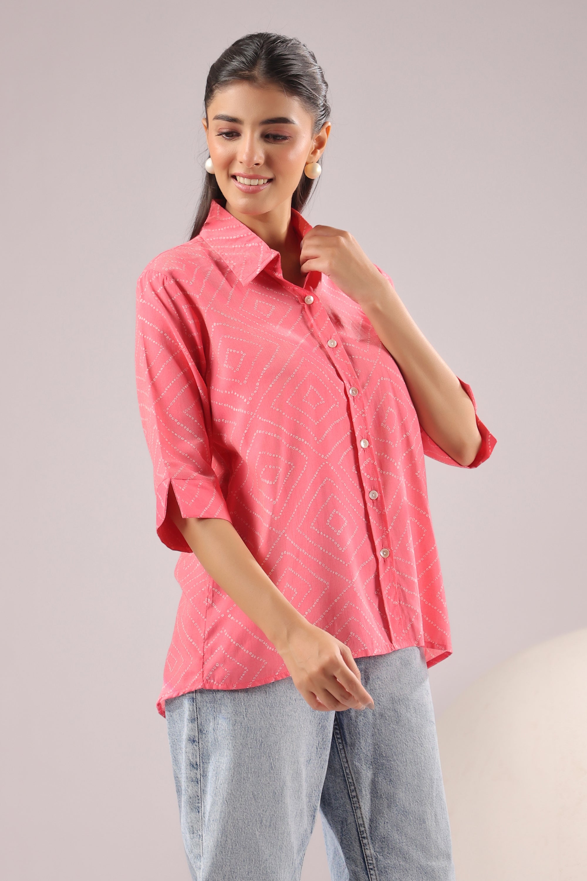 Coral Haze Printed Muslin Silk Shirt