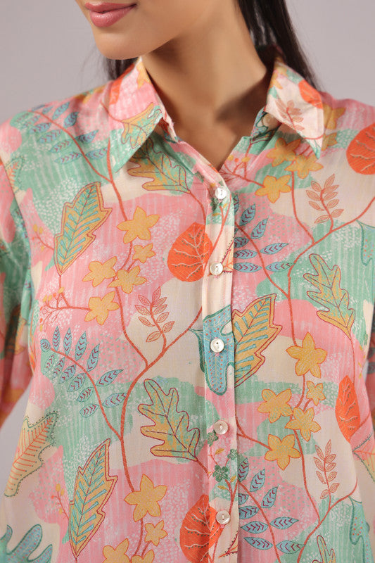 Autumn Haze Printed Muslin Silk Shirt