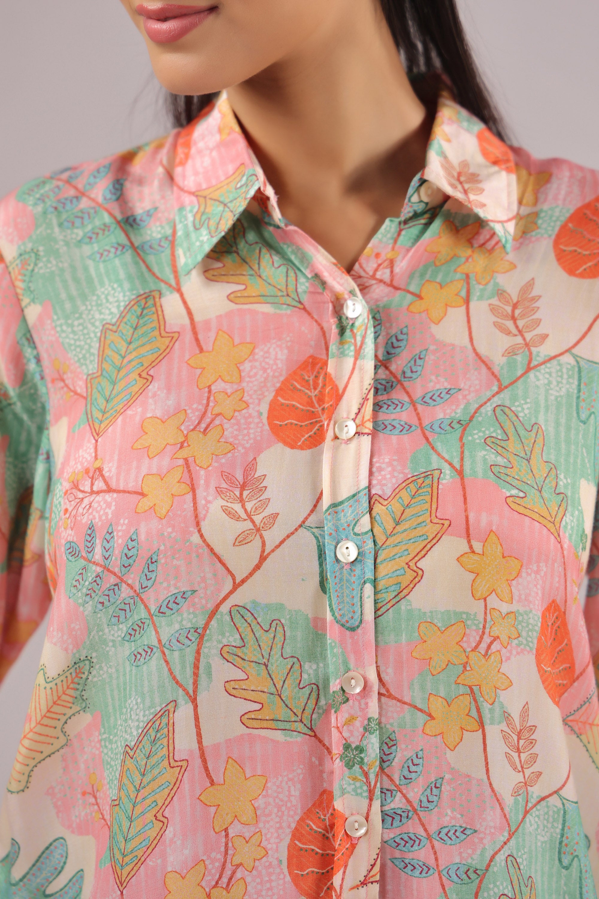 Autumn Haze Printed Muslin Silk Shirt