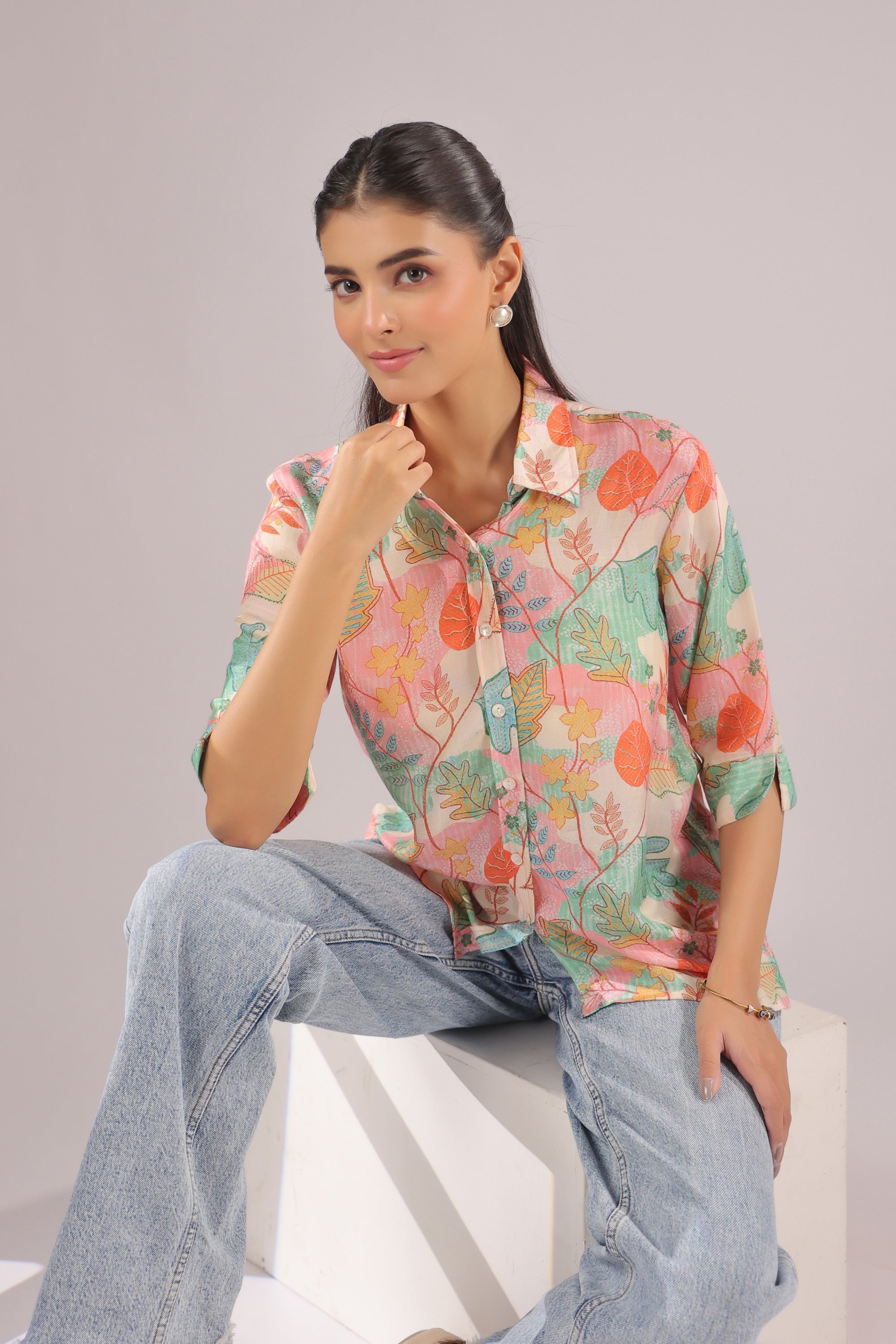 Autumn Haze Printed Muslin Silk Shirt