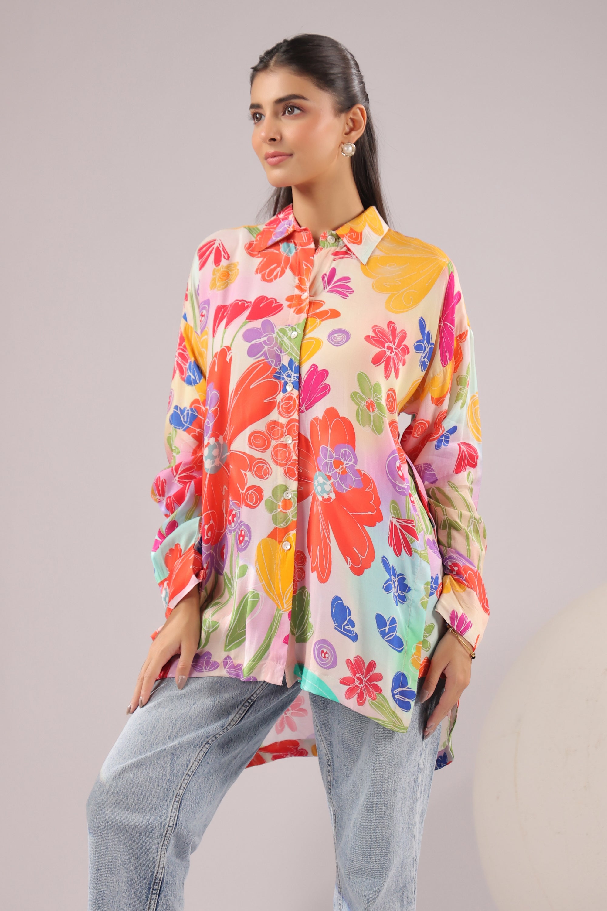 Bloom Burst Printed Muslin Silk Shirt