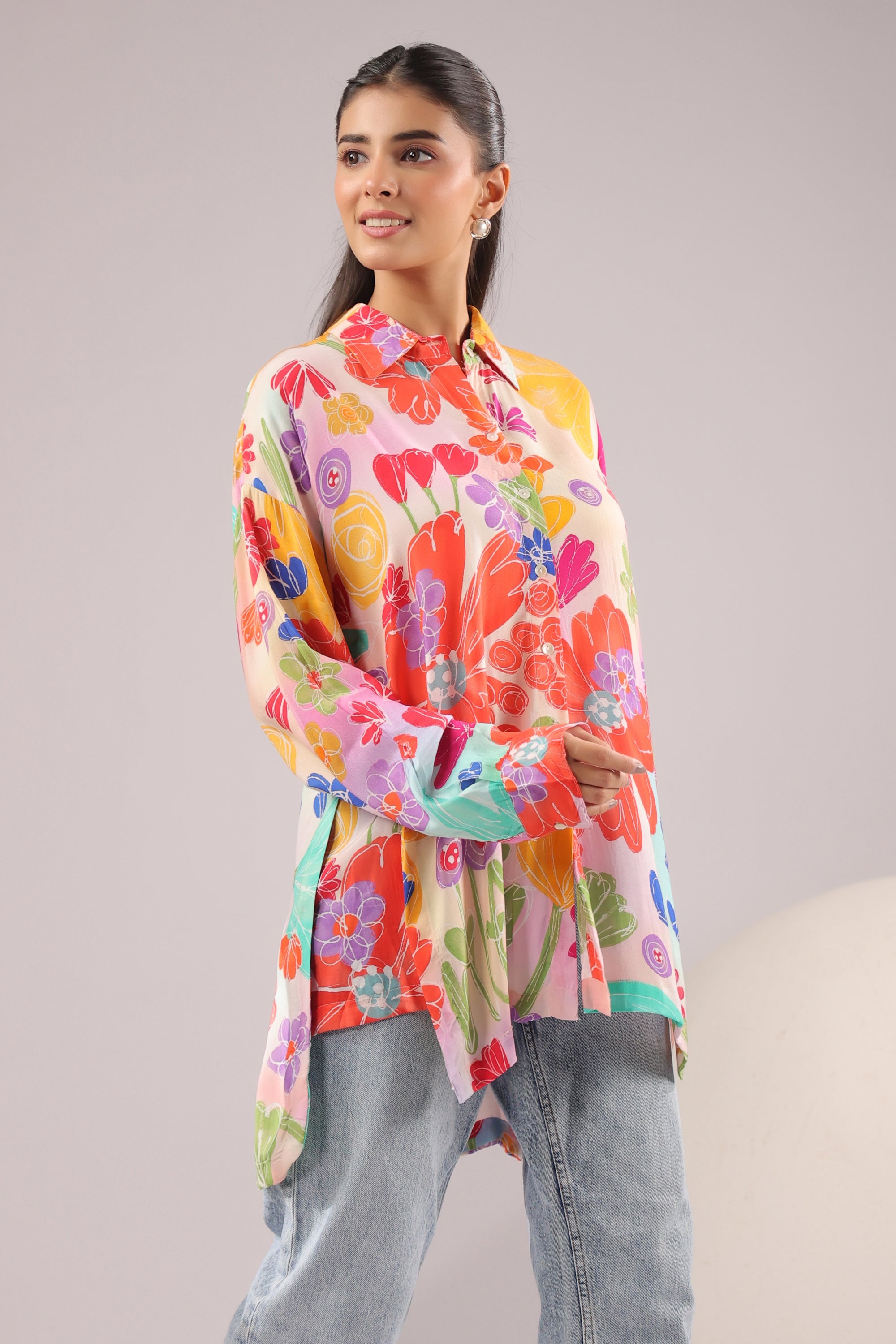 Bloom Burst Printed Muslin Silk Shirt