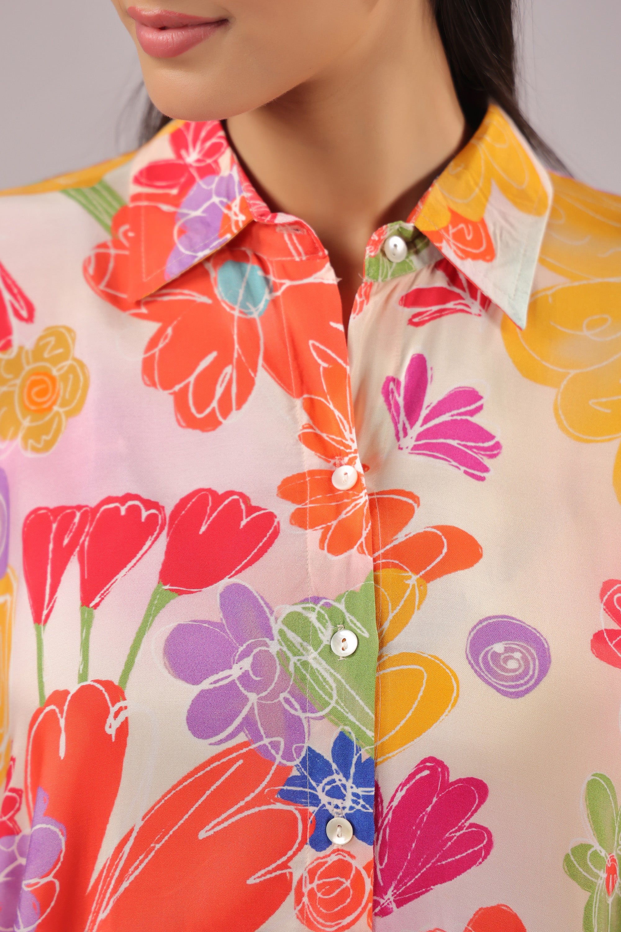 Bloom Burst Printed Muslin Silk Shirt