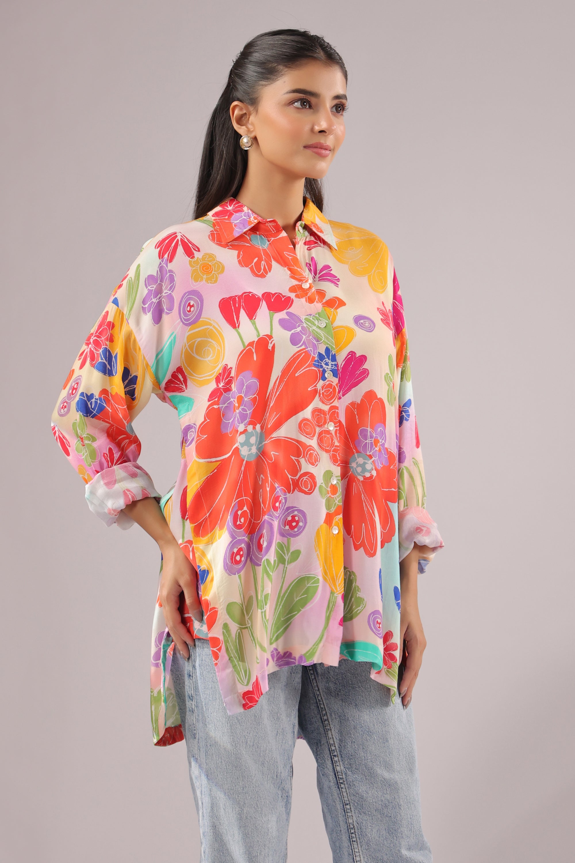 Bloom Burst Printed Muslin Silk Shirt