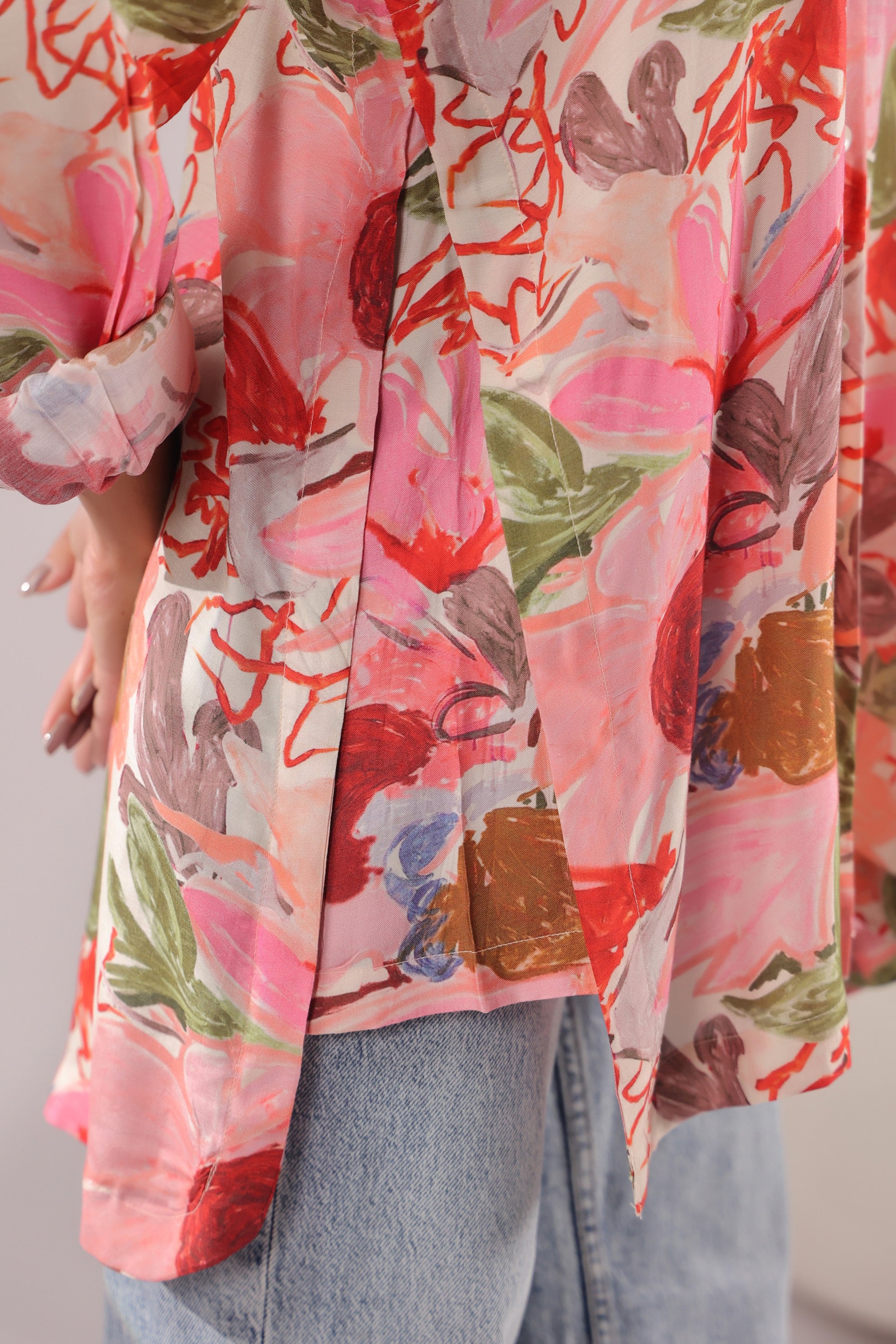 Tropical Blush Printed Muslin Silk Shirt