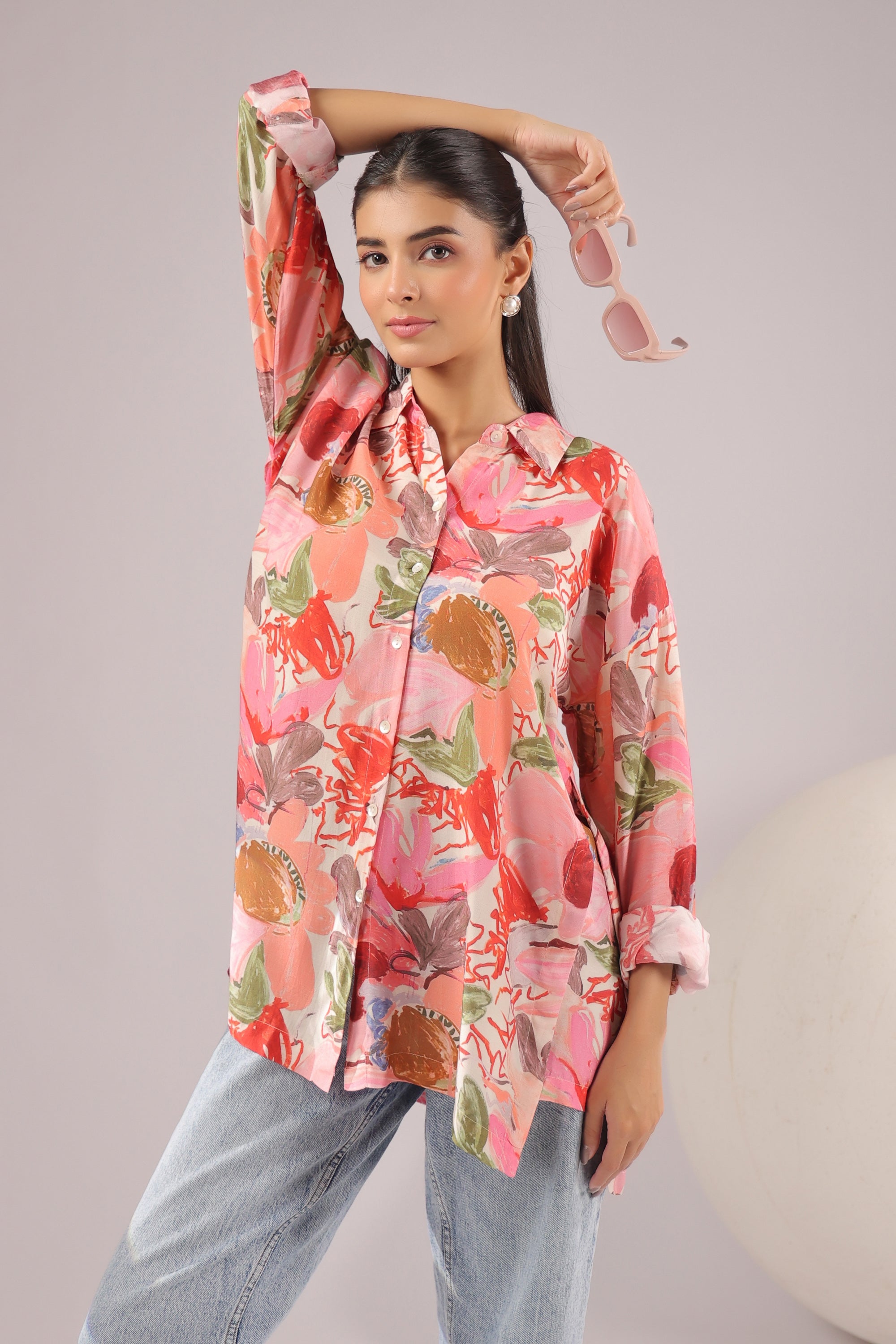 Tropical Blush Printed Muslin Silk Shirt