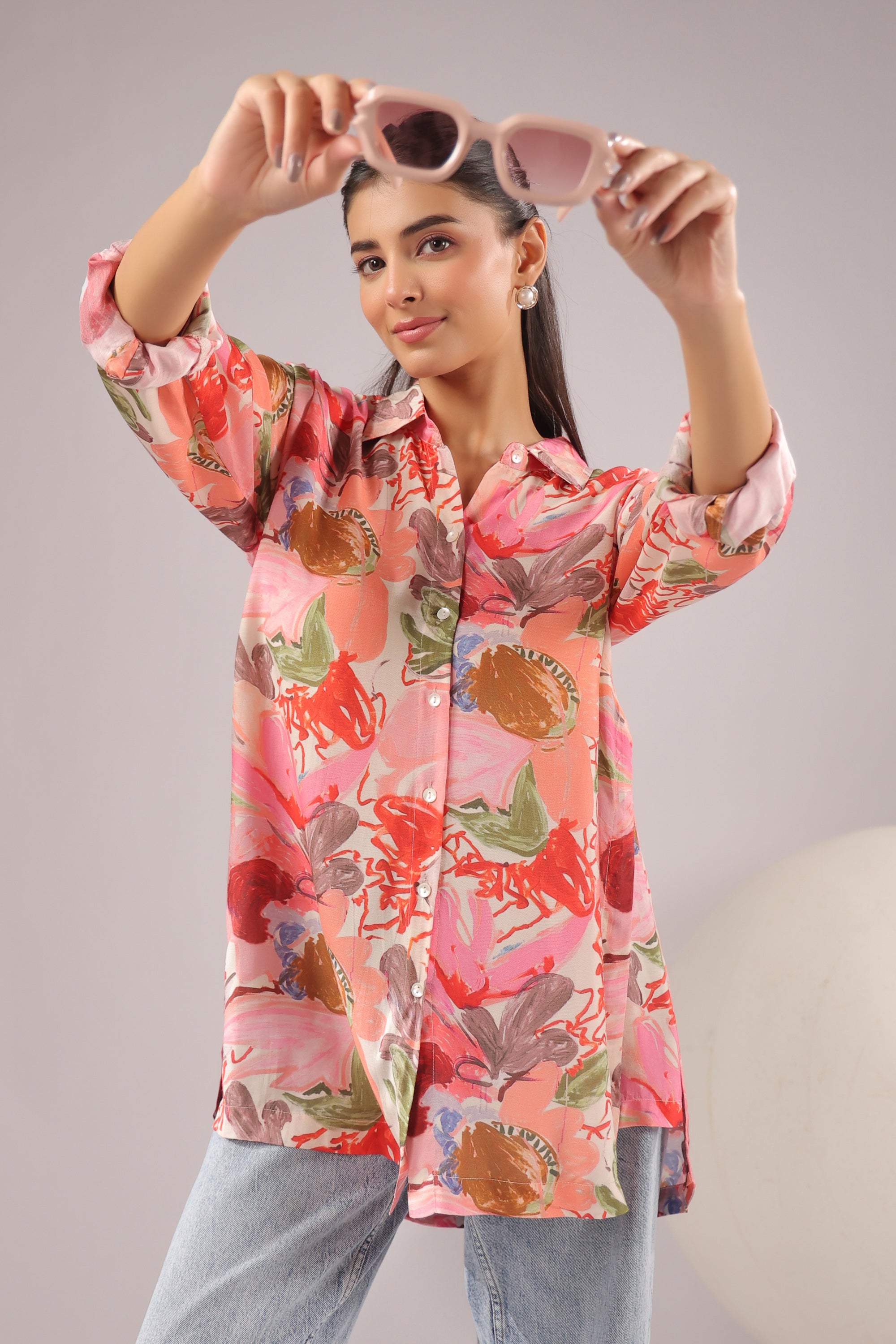 Tropical Blush Printed Muslin Silk Shirt
