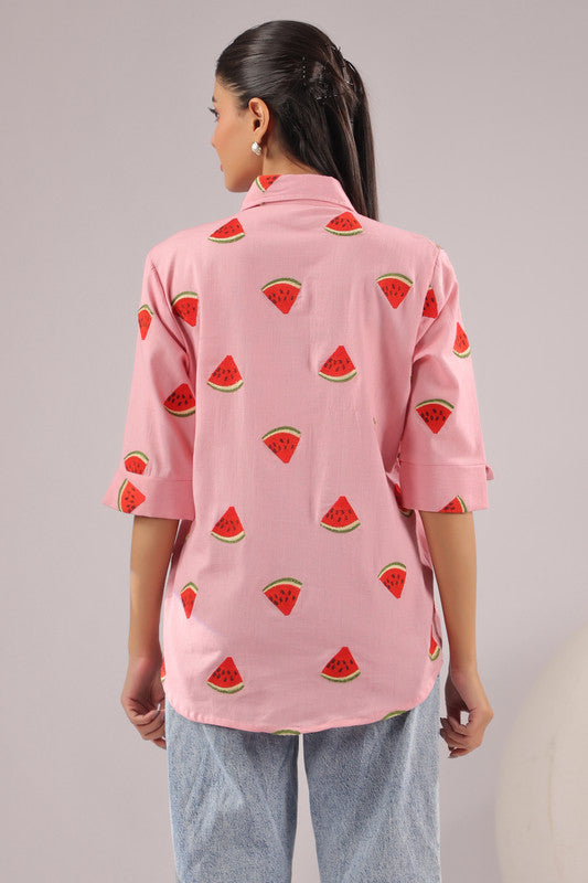 Melon Pop Embroidered Cotton Flex Shirt