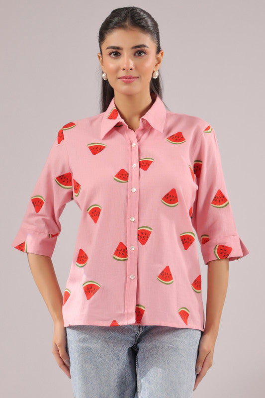 Melon Pop Embroidered Cotton Flex Shirt