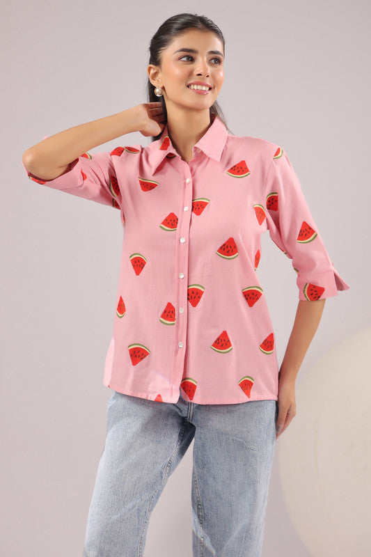 Melon Pop Embroidered Cotton Flex Shirt