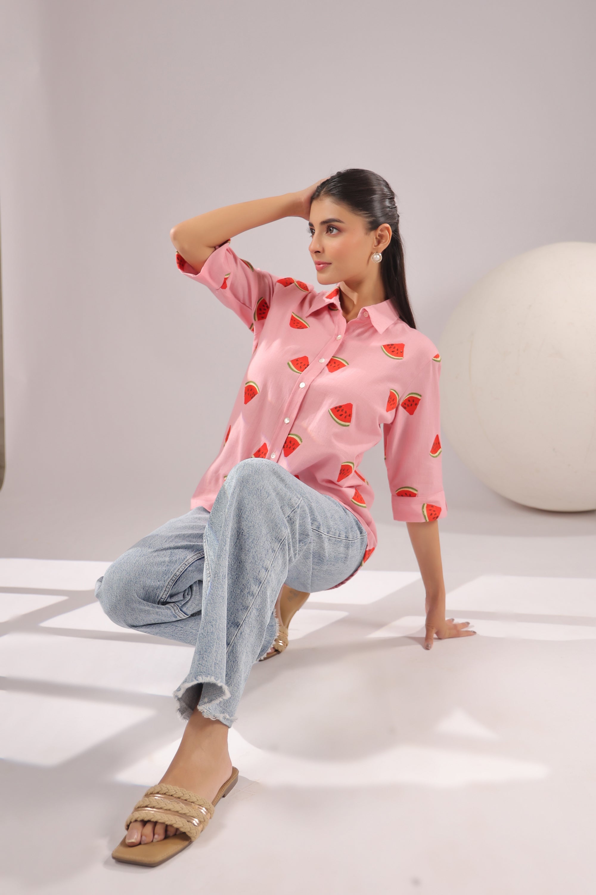 Melon Pop Embroidered Cotton Flex Shirt