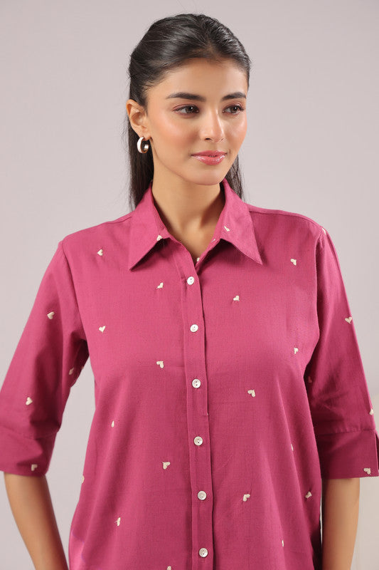 Berry Dot Embroidered Cotton Flex Shirt