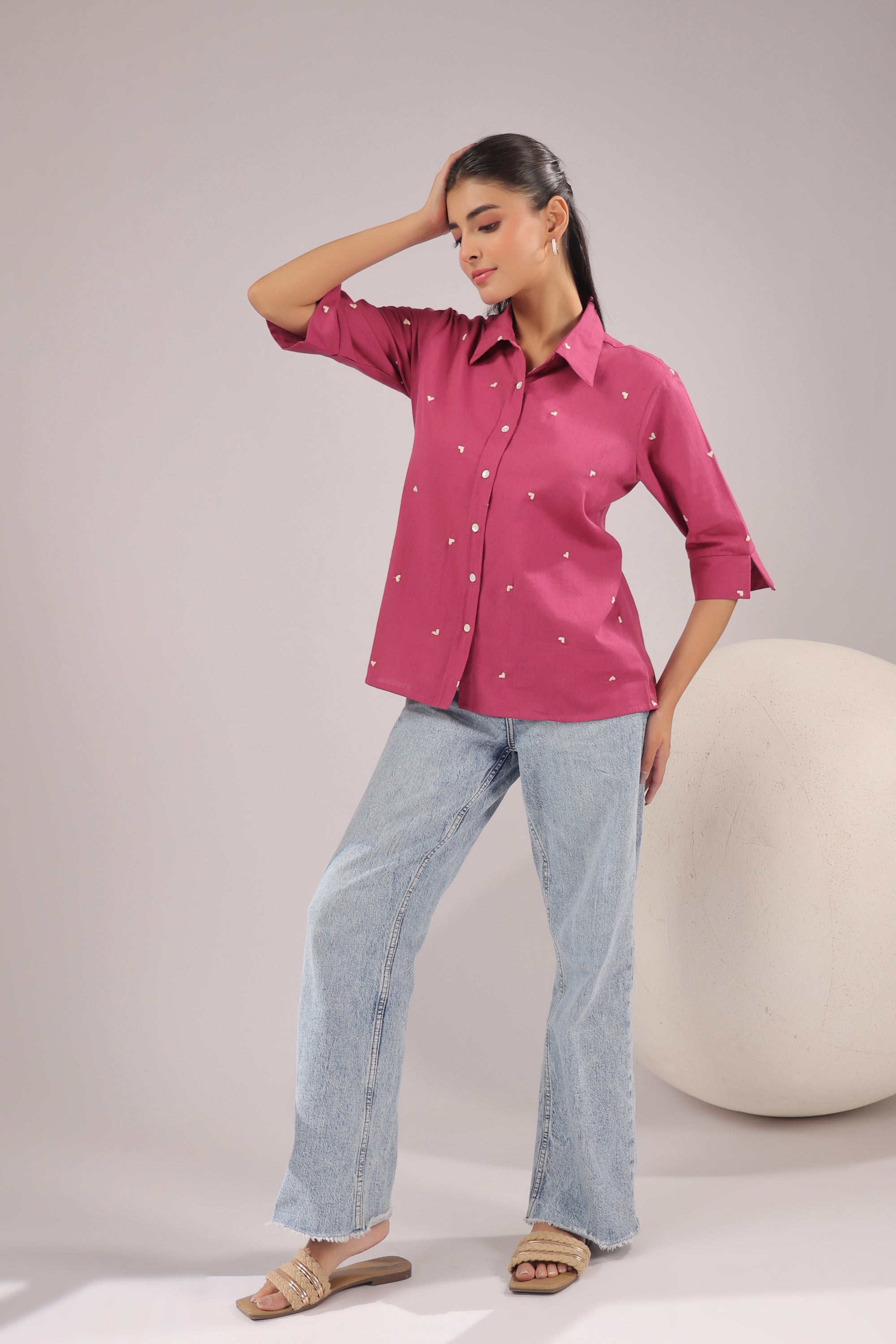 Berry Dot Embroidered Cotton Flex Shirt