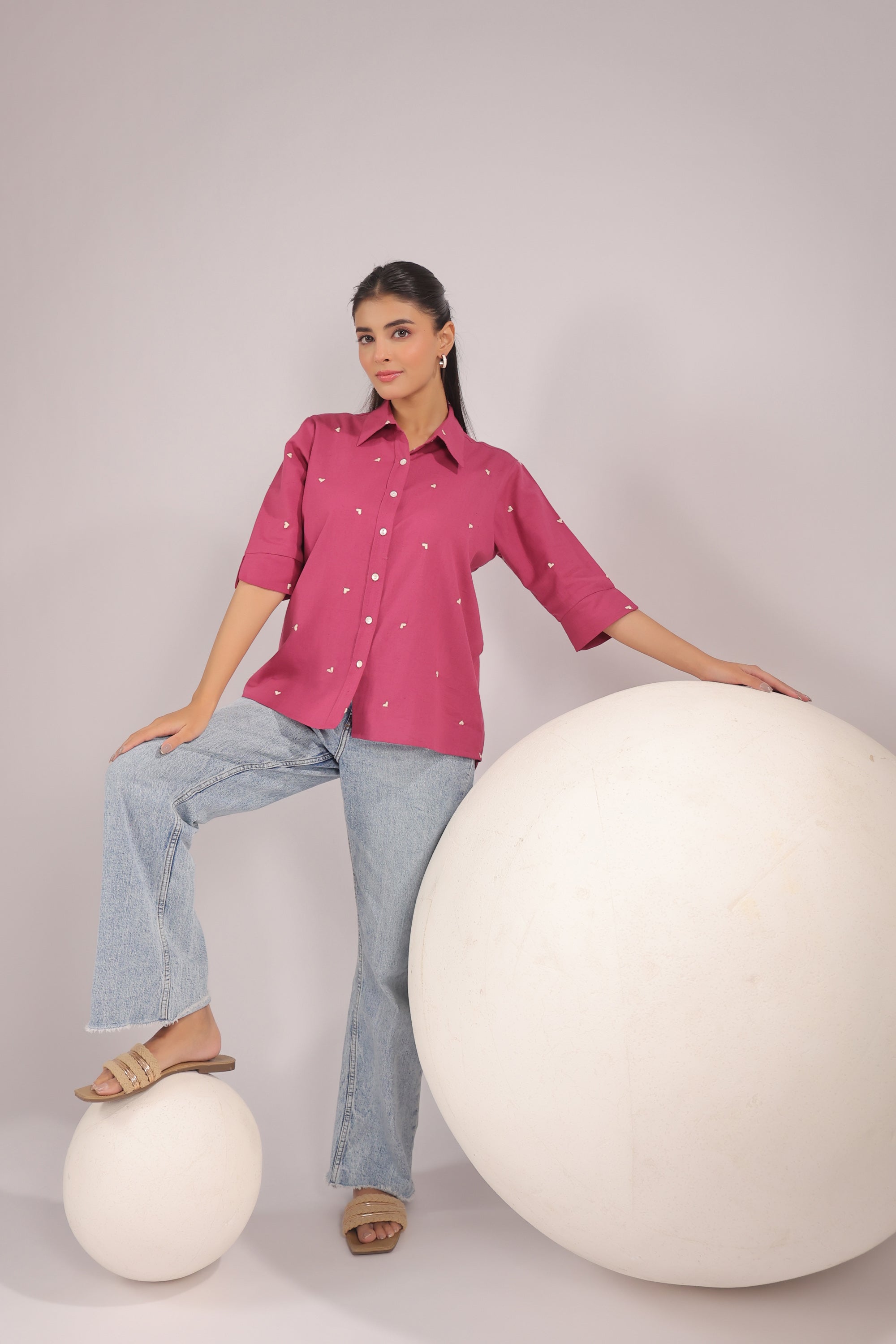 Berry Dot Embroidered Cotton Flex Shirt