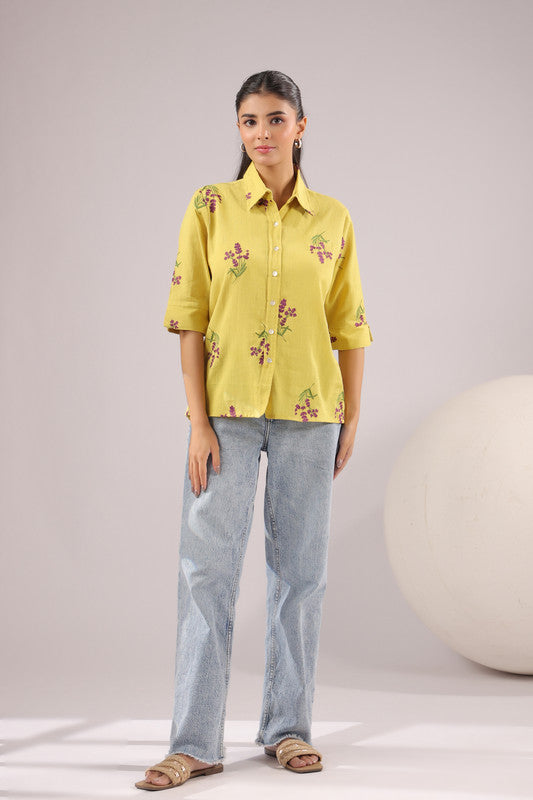 Sunny Bloom Embroidered Cotton Flex Shirt