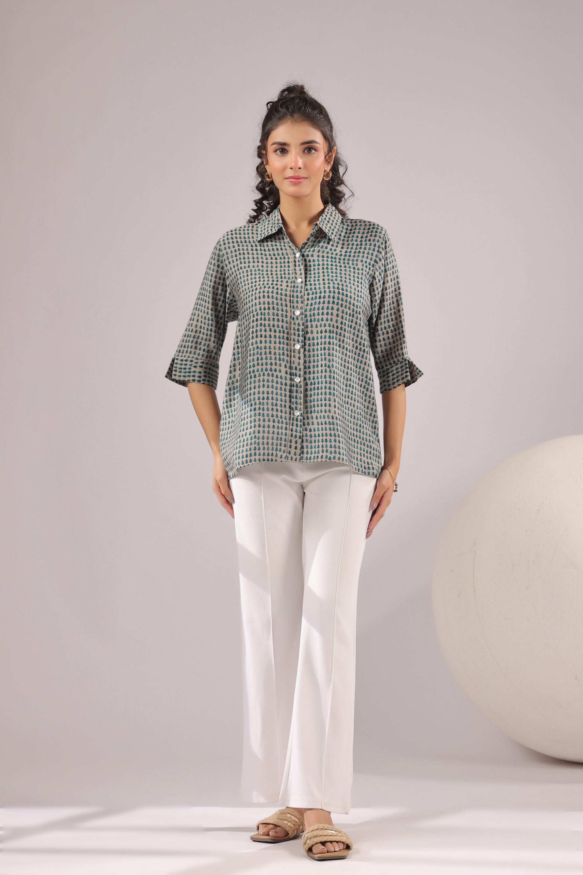 Olive Dusk Printed Muslin Silk Shirt