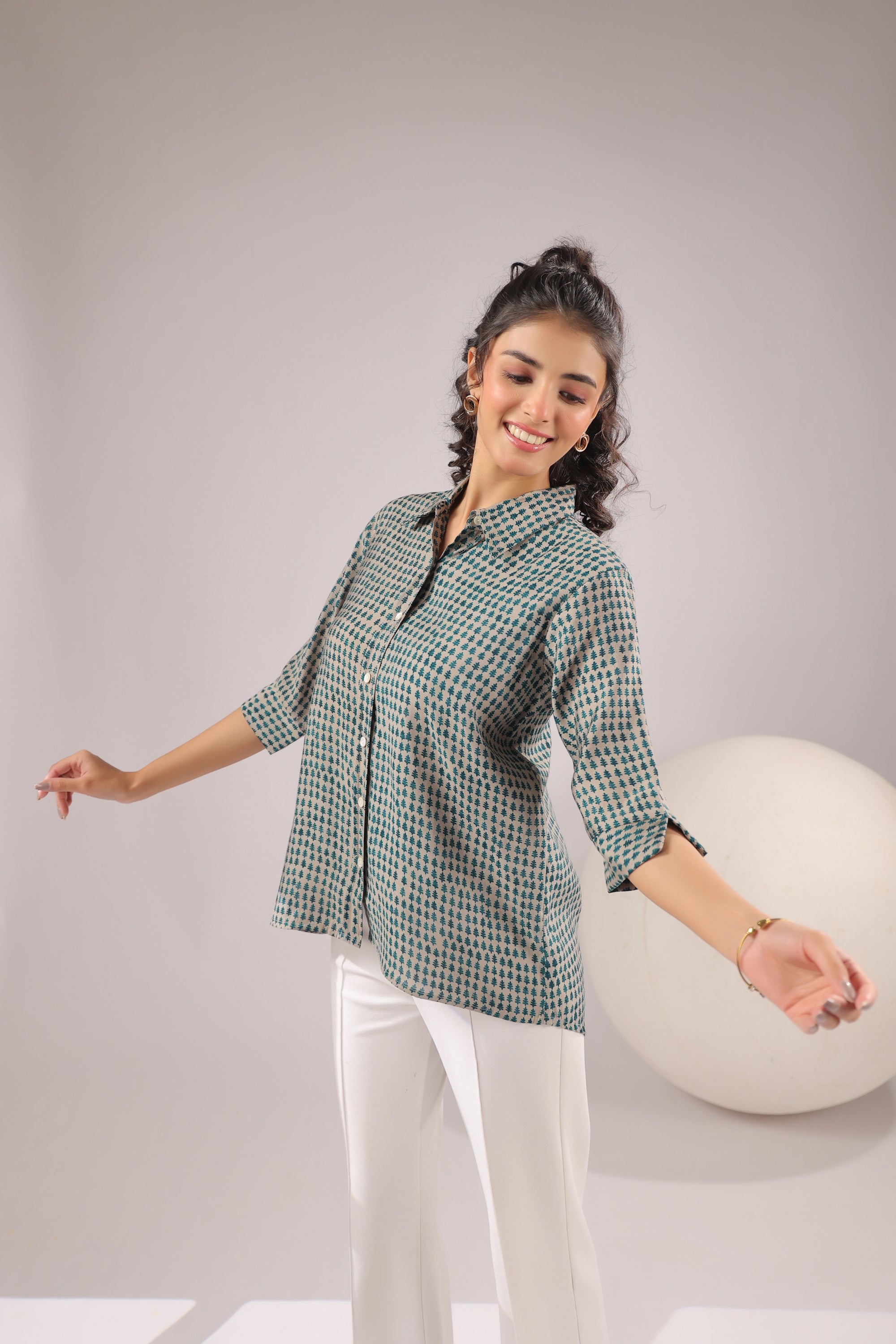 Olive Dusk Printed Muslin Silk Shirt