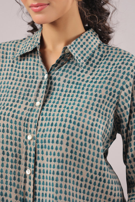 Olive Dusk Printed Muslin Silk Shirt
