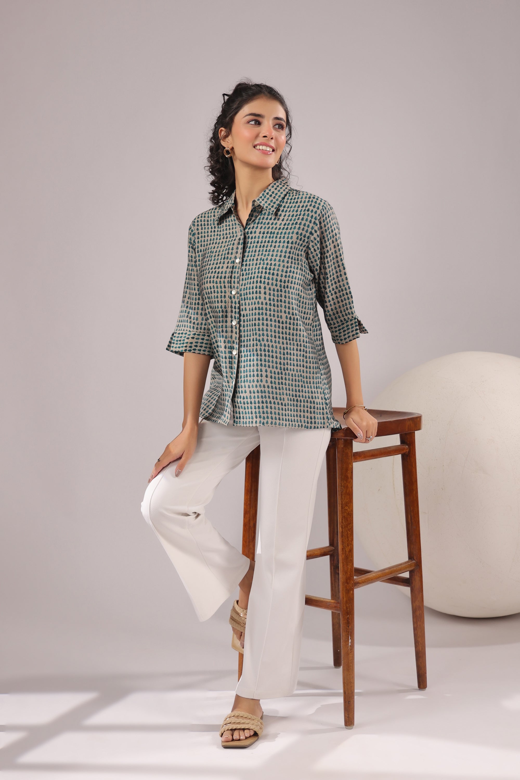 Olive Dusk Printed Muslin Silk Shirt
