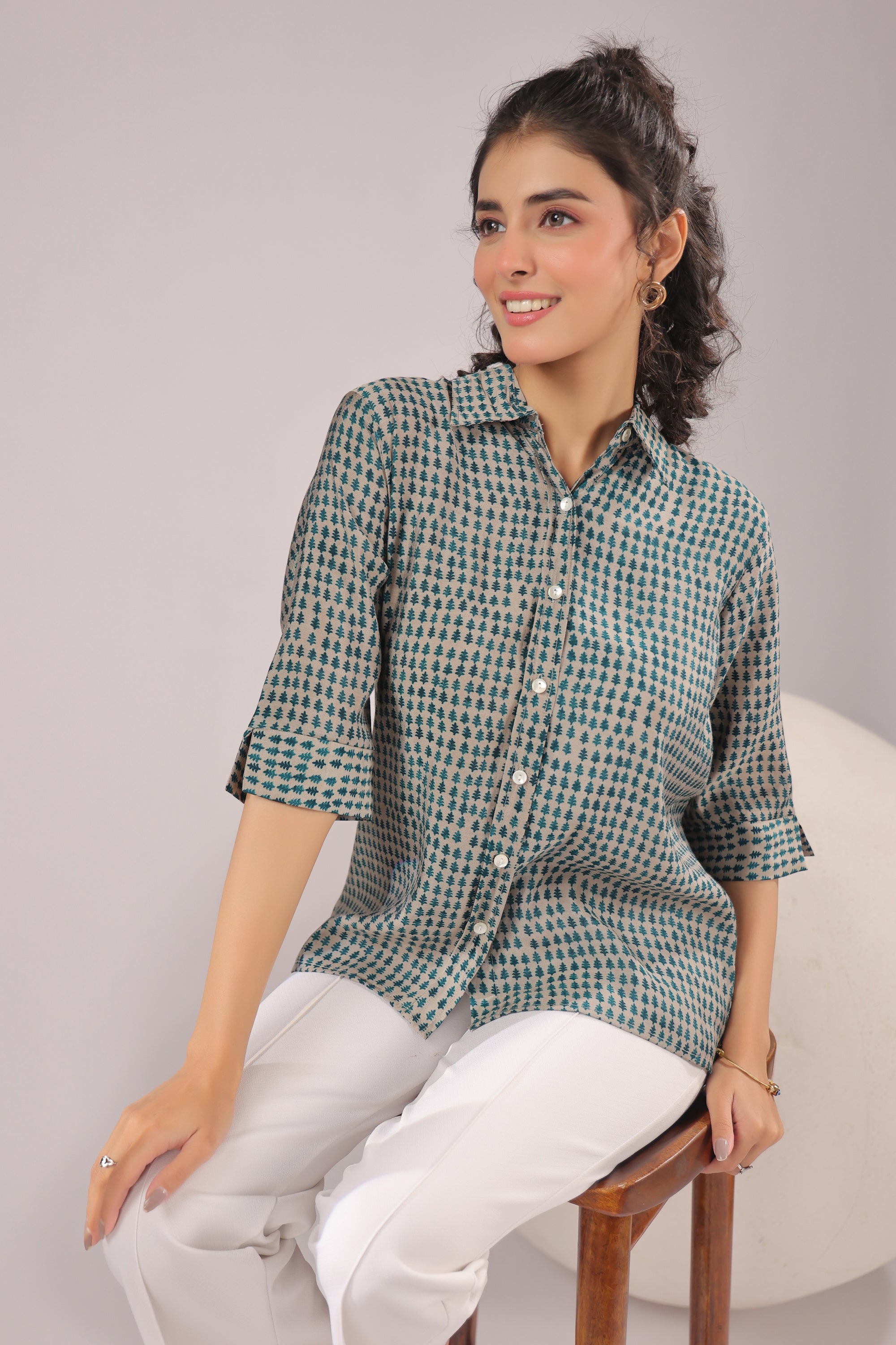 Olive Dusk Printed Muslin Silk Shirt