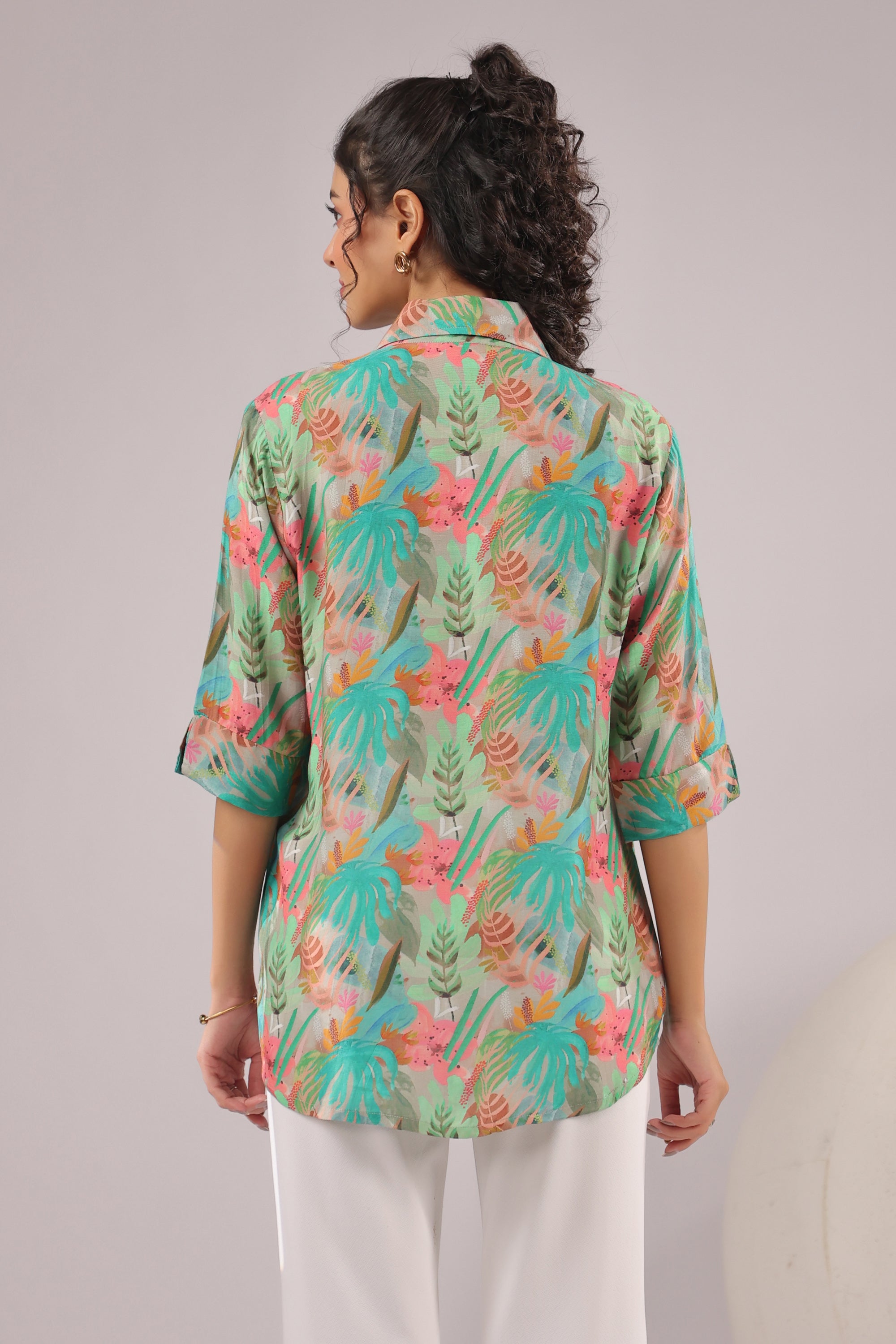 Tropical Mist Printed Muslin Silk Shirt