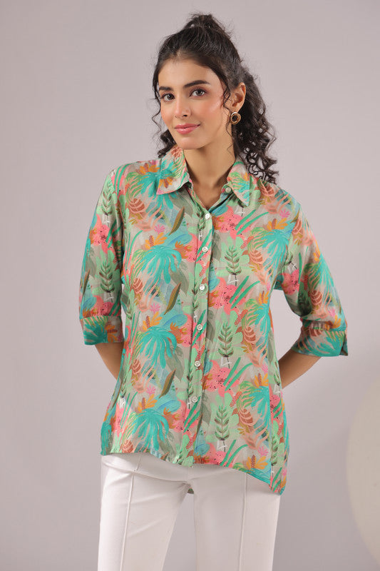 Tropical Mist Printed Muslin Silk Shirt