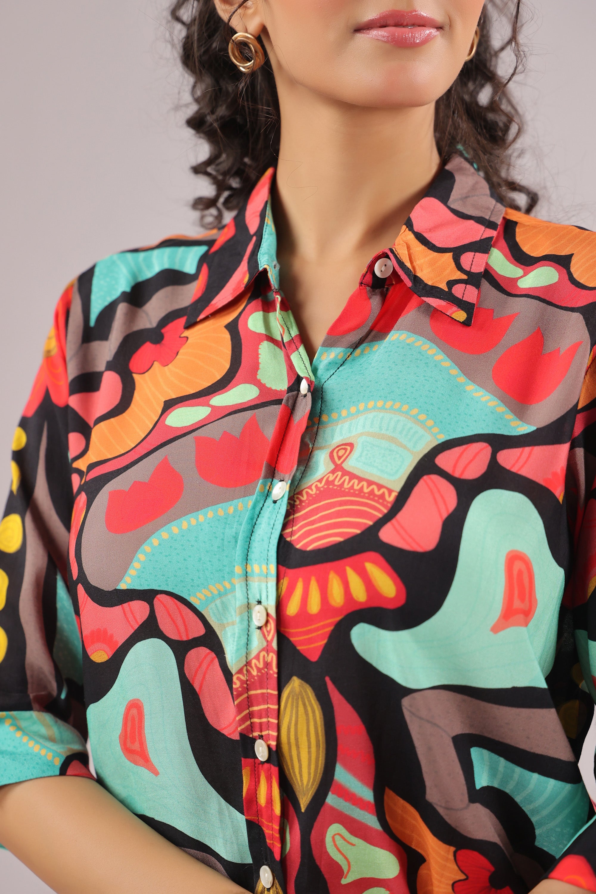 Retro Wave Printed Muslin Silk Shirt
