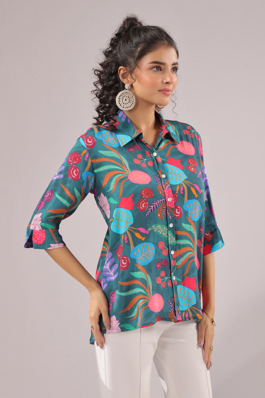 Jungle Bloom Printed Muslin Silk Shirt