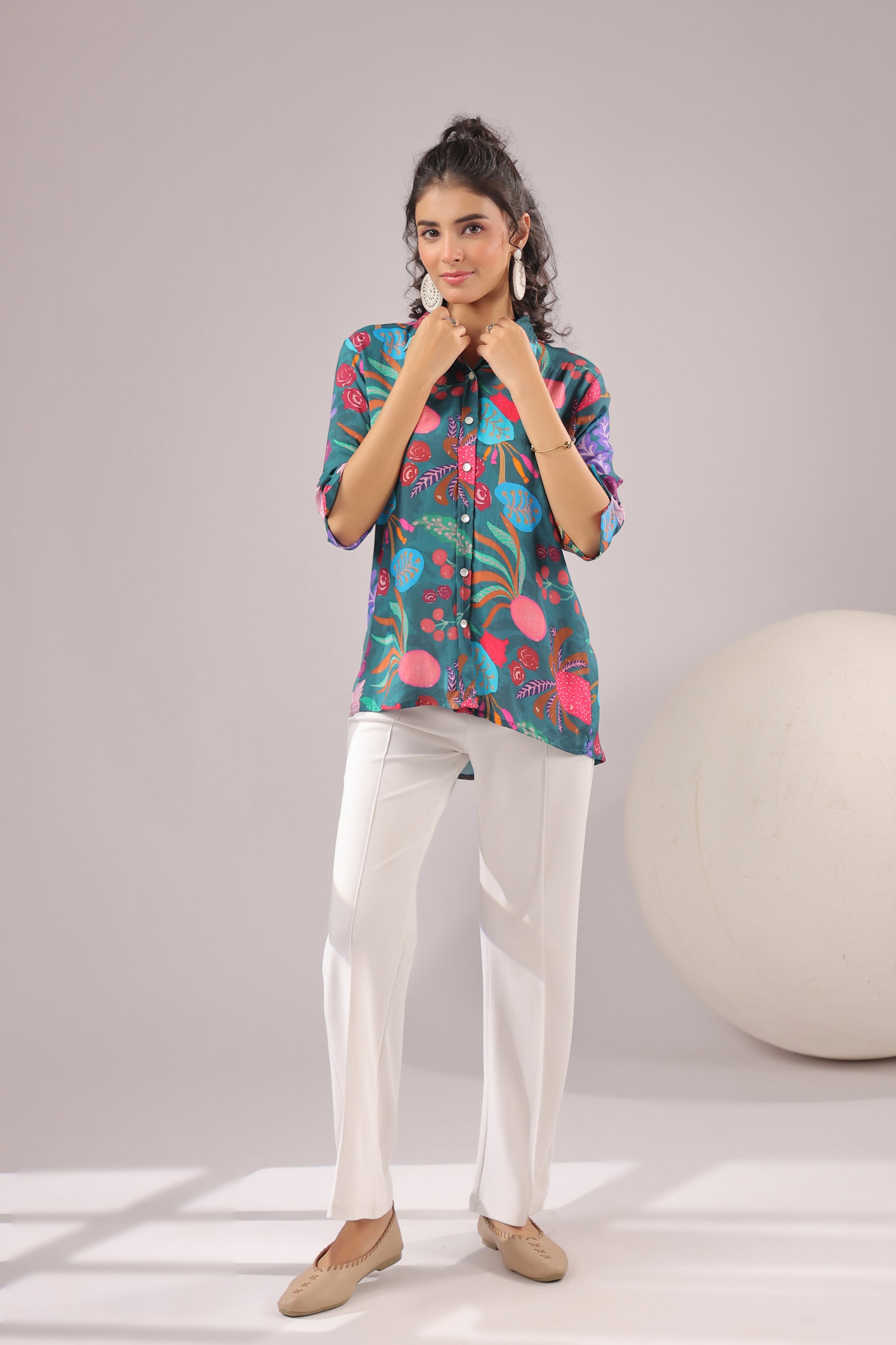 Jungle Bloom Printed Muslin Silk Shirt