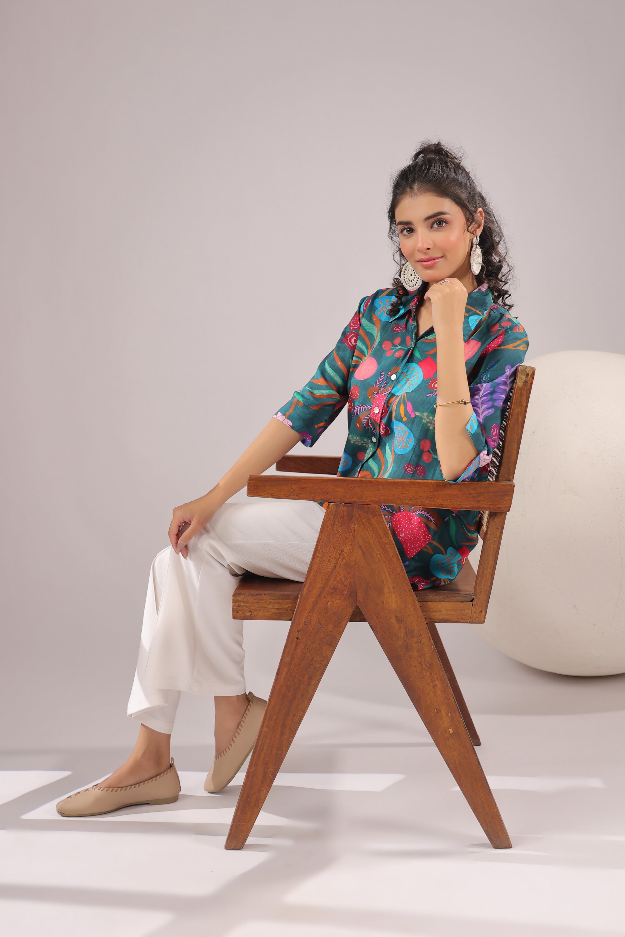 Jungle Bloom Printed Muslin Silk Shirt