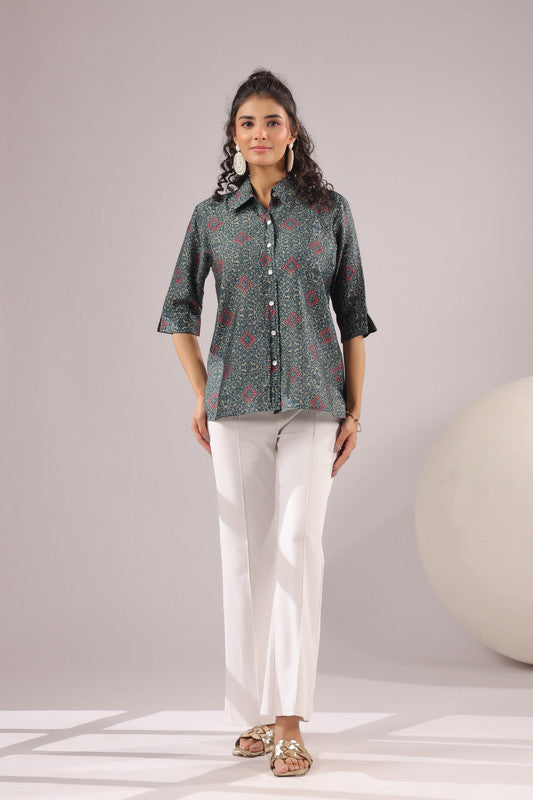 Persian Tile Printed Muslin Silk Shirt