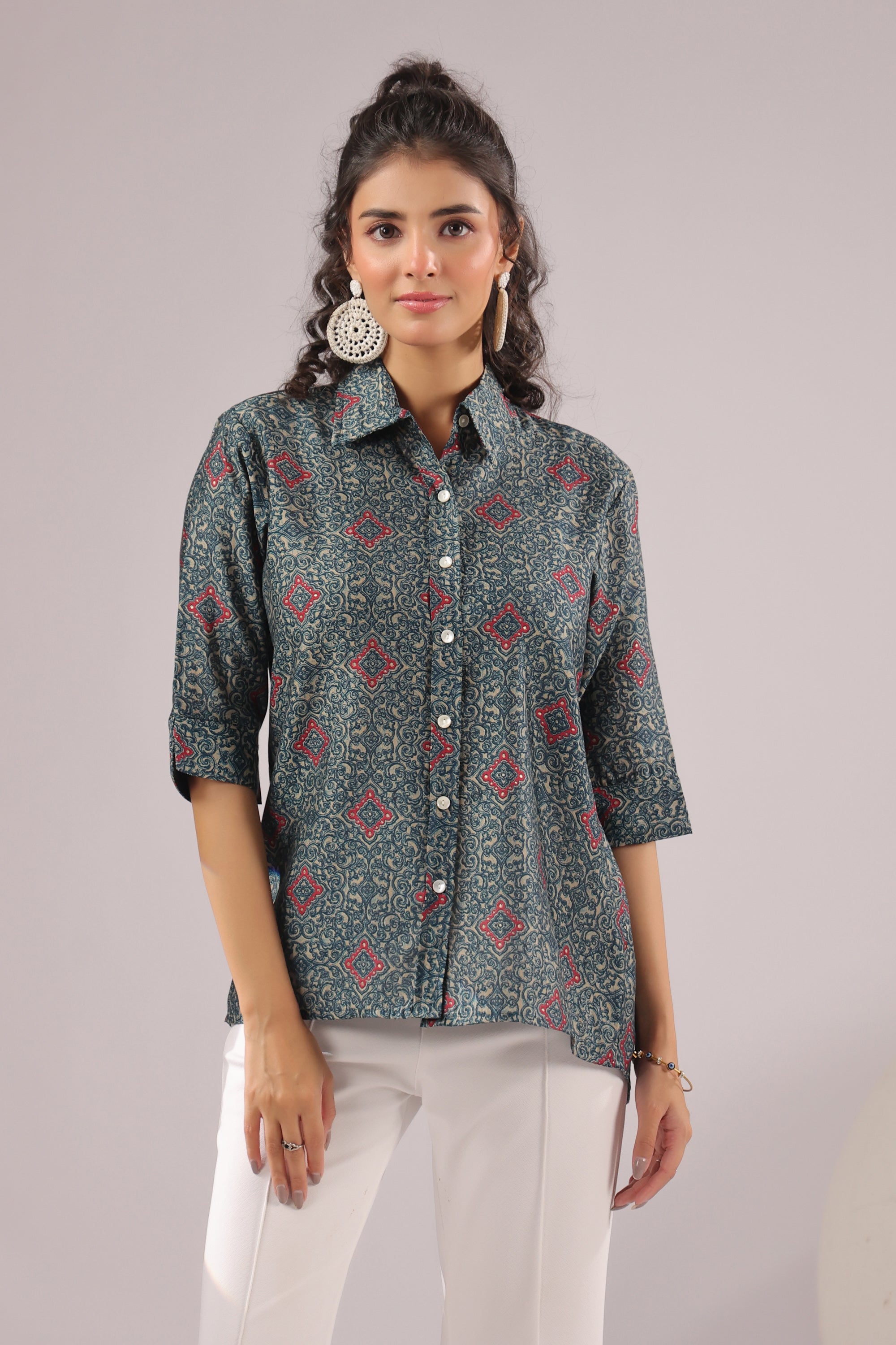 Persian Tile Printed Muslin Silk Shirt